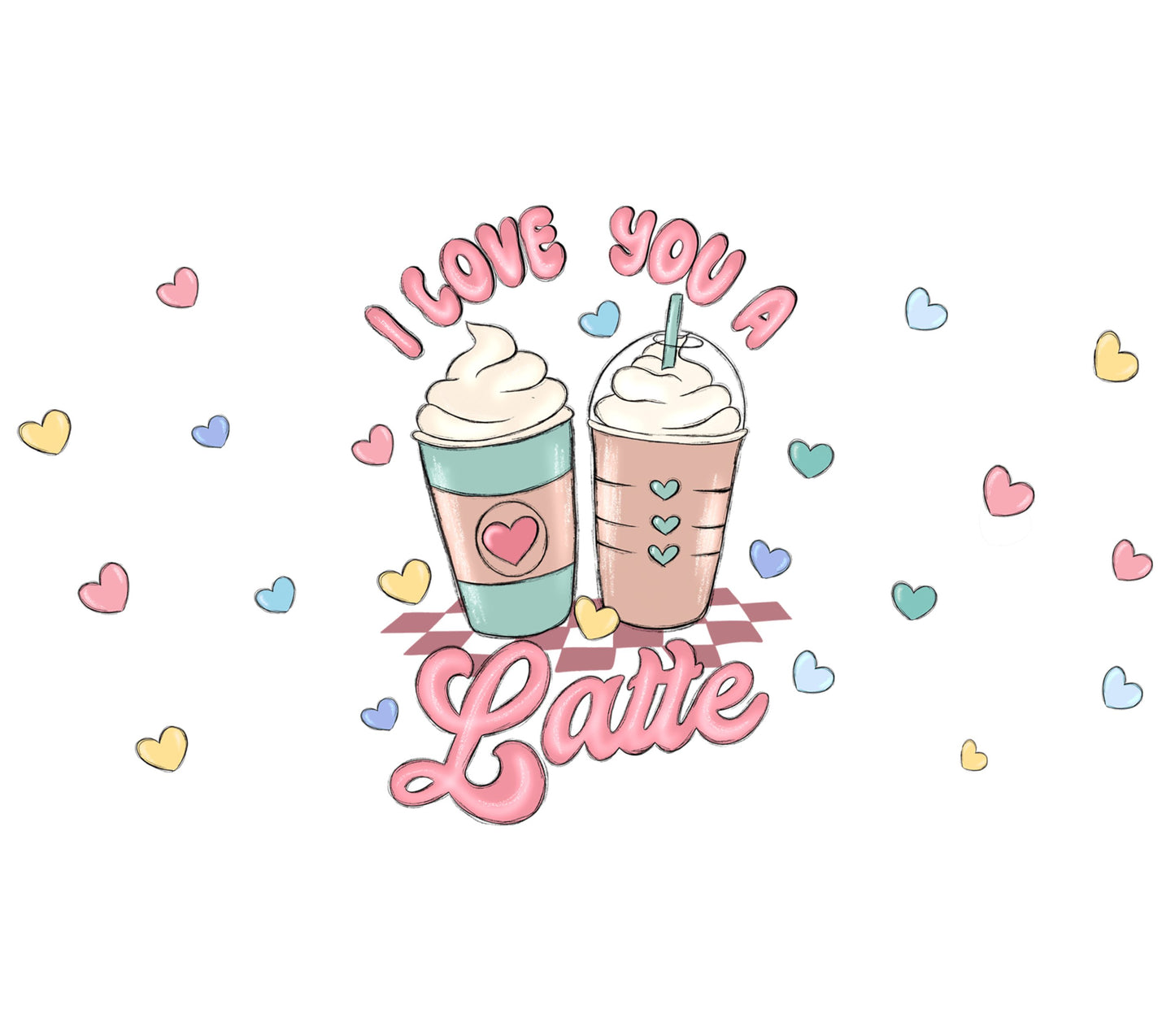Romantic Latte Art Print, Couple Coffee Love Poster, I Love You A Latte, Heart Decor, Valentine's Day Gift Idea