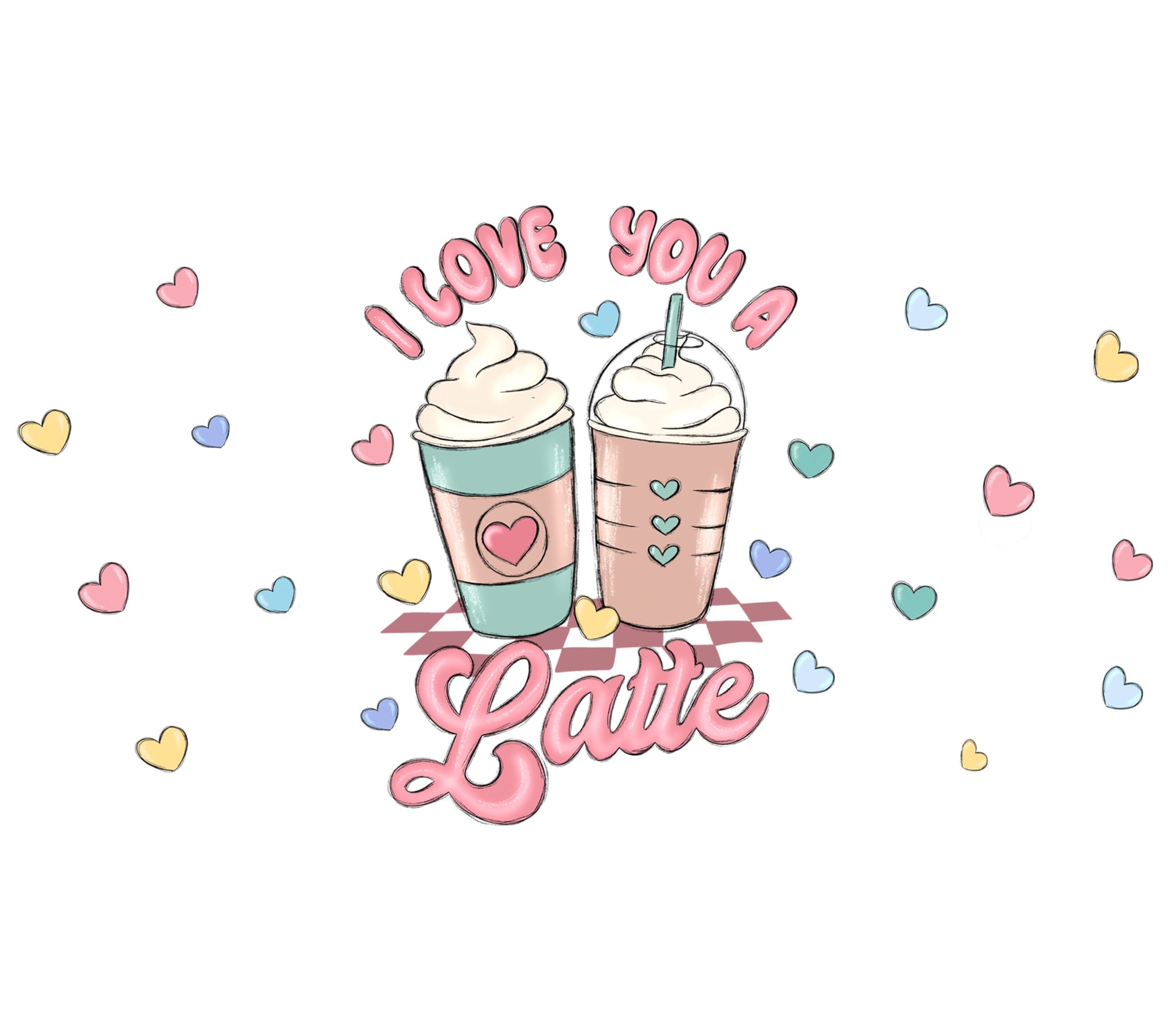 Romantic Latte Art Print, Couple Coffee Love Poster, I Love You A Latte, Heart Decor, Valentine's Day Gift Idea