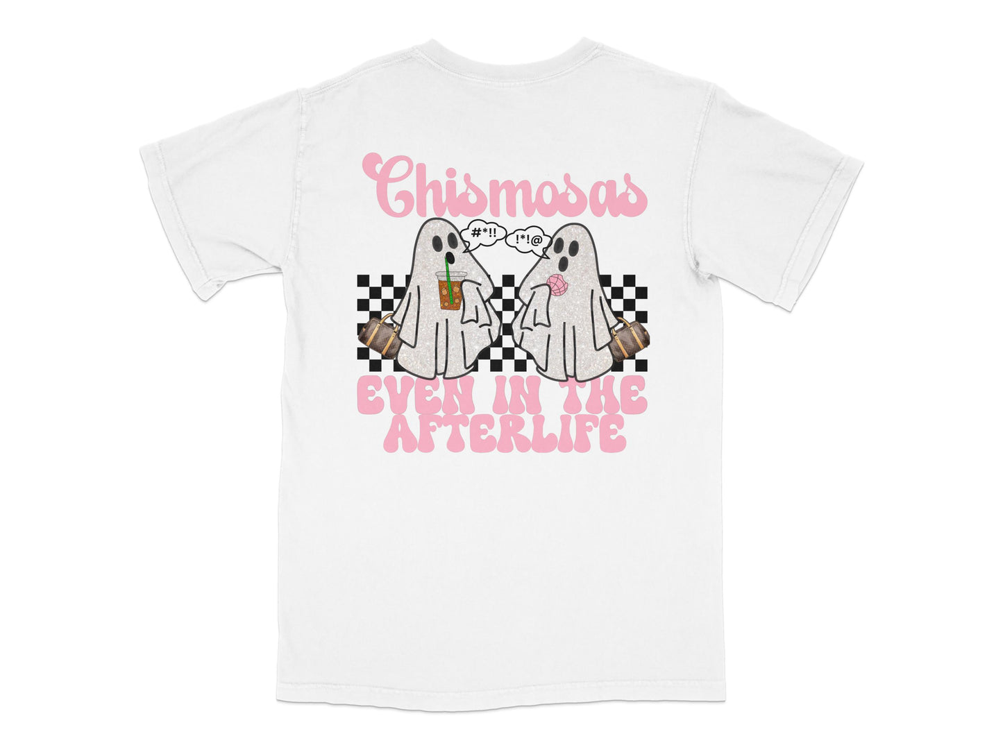 Christmas Ghosts T-Shirt, Cute Spooky Apparition Design, Holiday Checkerboard, Festive Unisex Tee