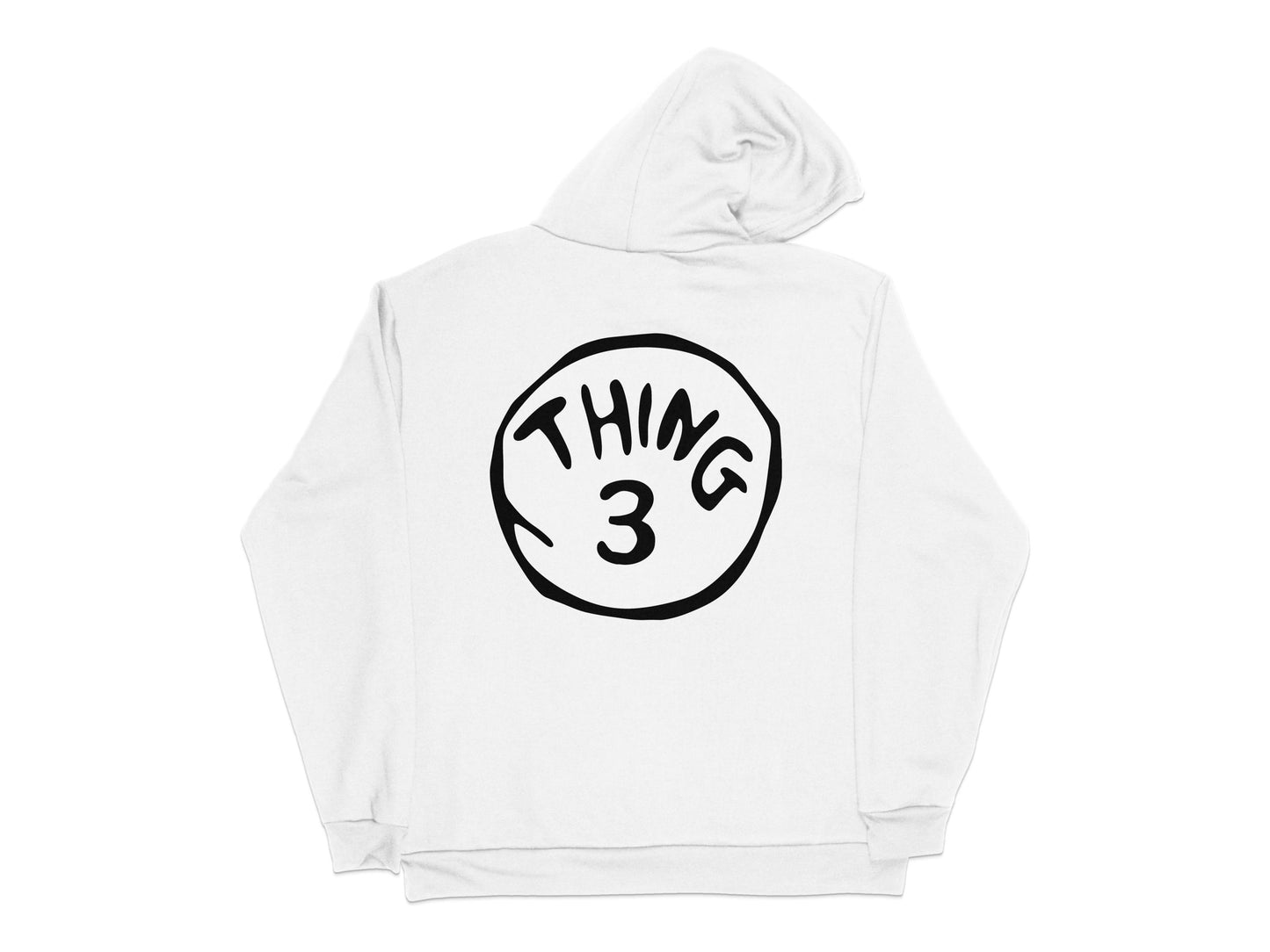 Thing 3 Hoodie, White Unisex Pullover, Casual Cotton Sweatshirt, Graphic Printed Design, Cozy Outerwear
