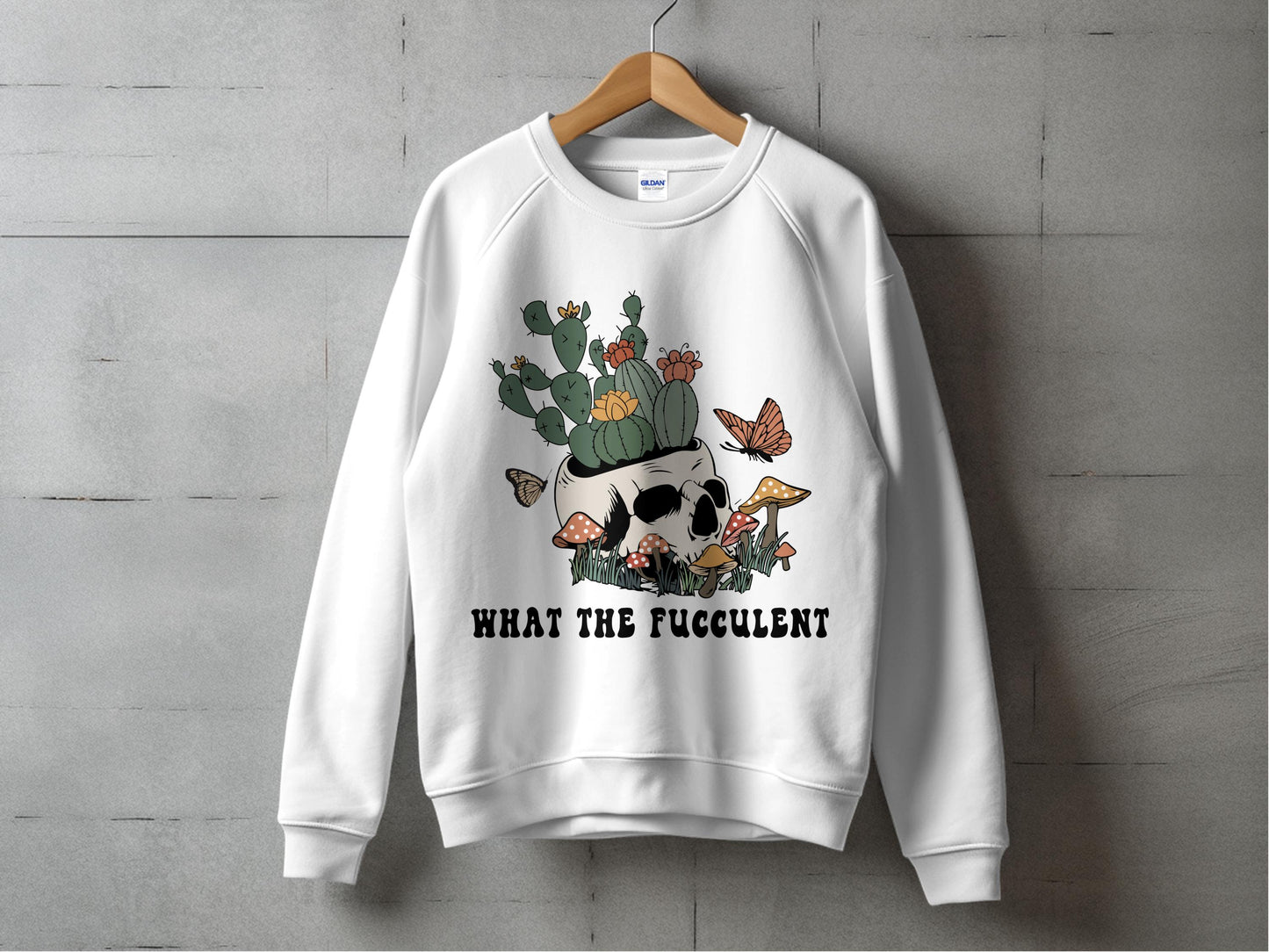 Funny Succulent Sweatshirt, Unisex Floral Skull Graphic Pullover, Casual Autumn Clothing, Unique Plant Lover Gift
