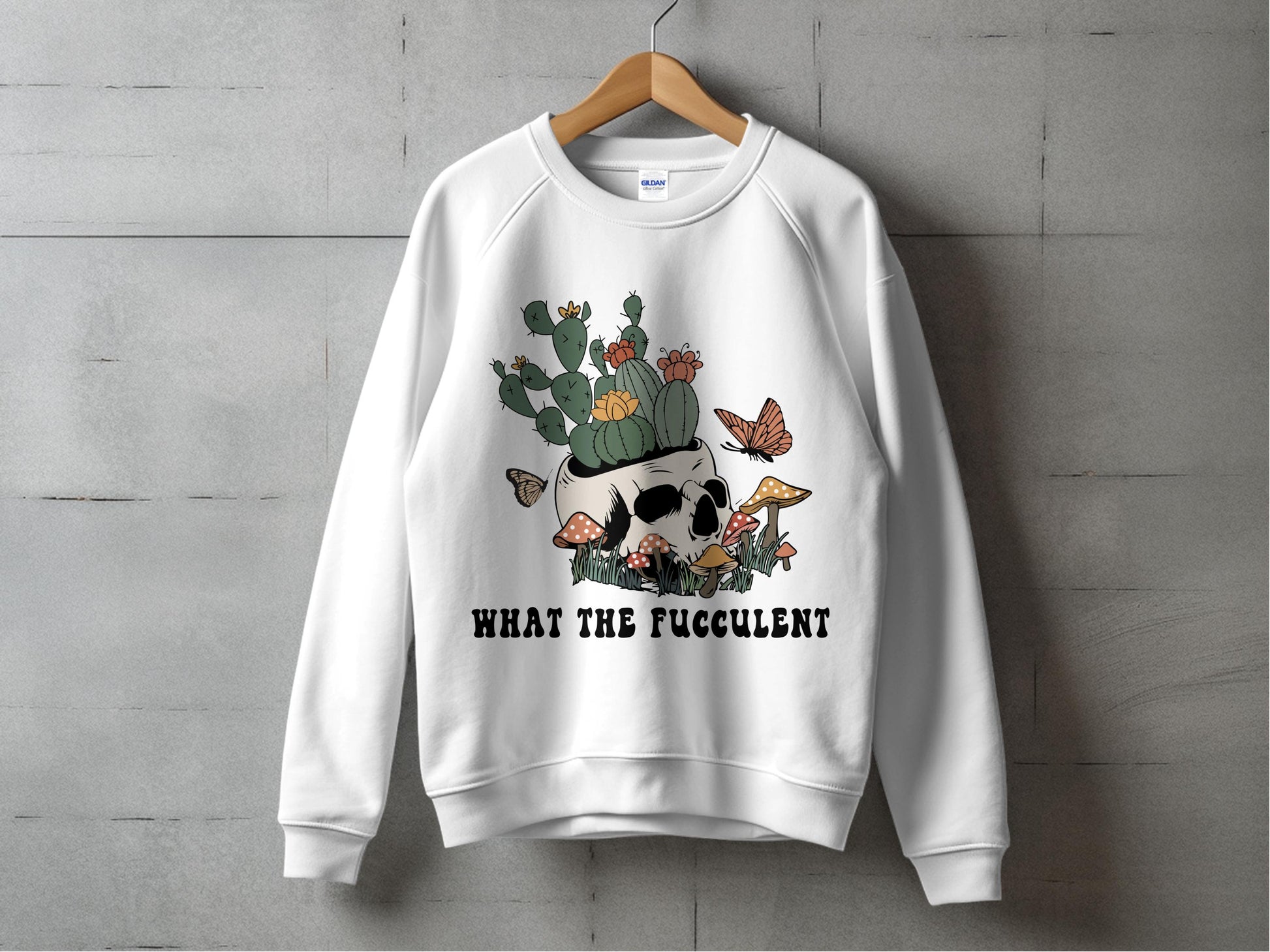 Funny Succulent Sweatshirt, Unisex Floral Skull Graphic Pullover, Casual Autumn Clothing, Unique Plant Lover Gift
