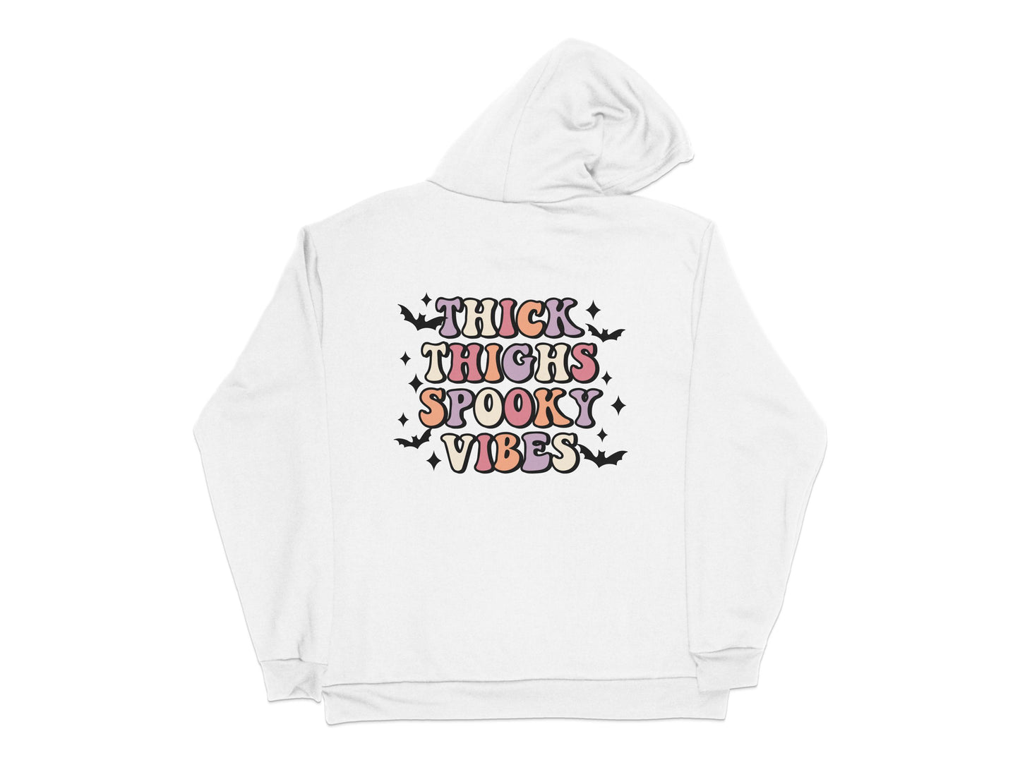 Thick Thighs Spooky Vibes Hoodie, Halloween Graphic Sweatshirt, White Casual Fall Apparel for Women and Men
