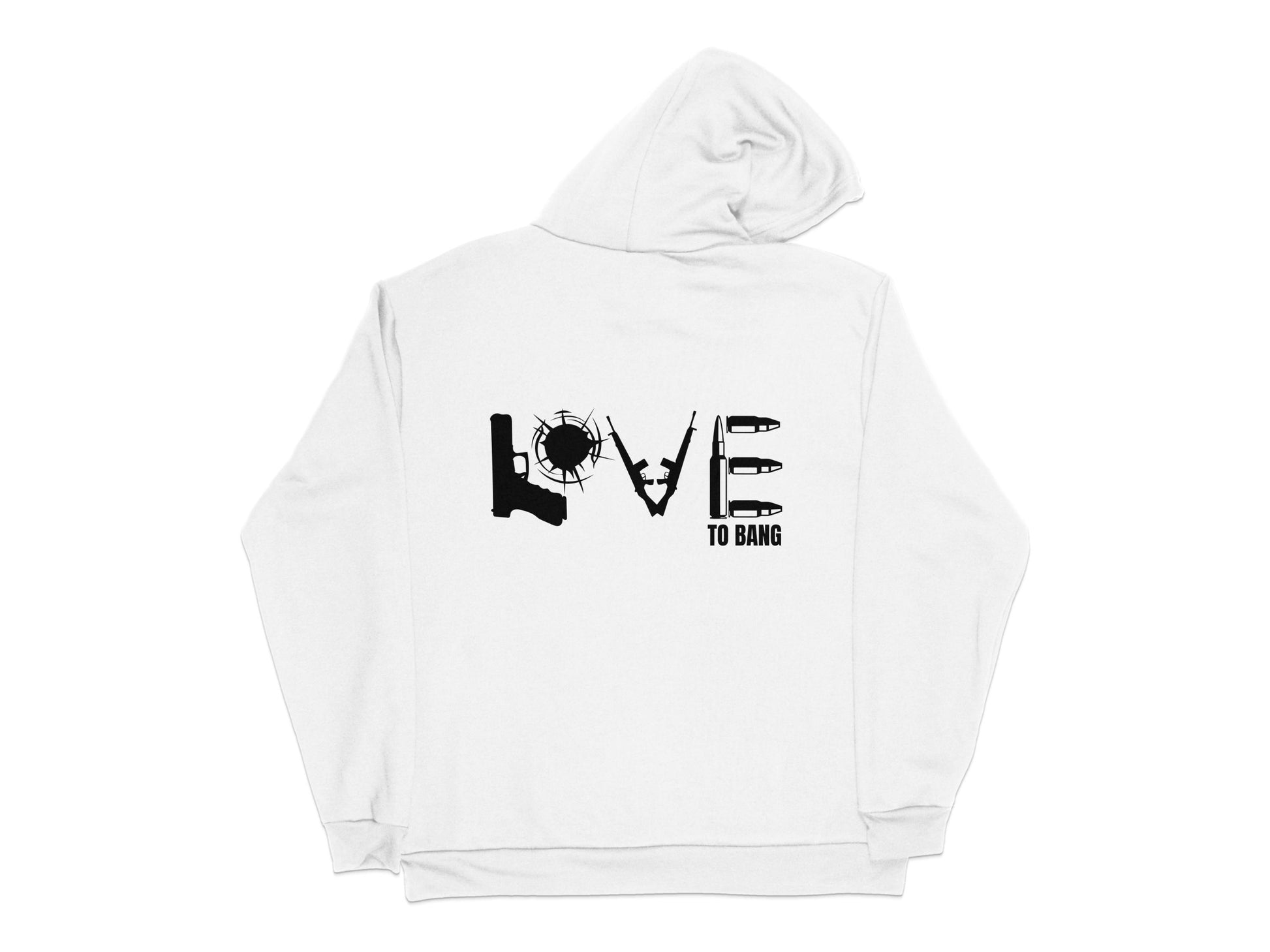 Love to Bang Graphic Hoodie, White Unisex Pullover, Casual Streetwear, Fashion Apparel for Music Lovers