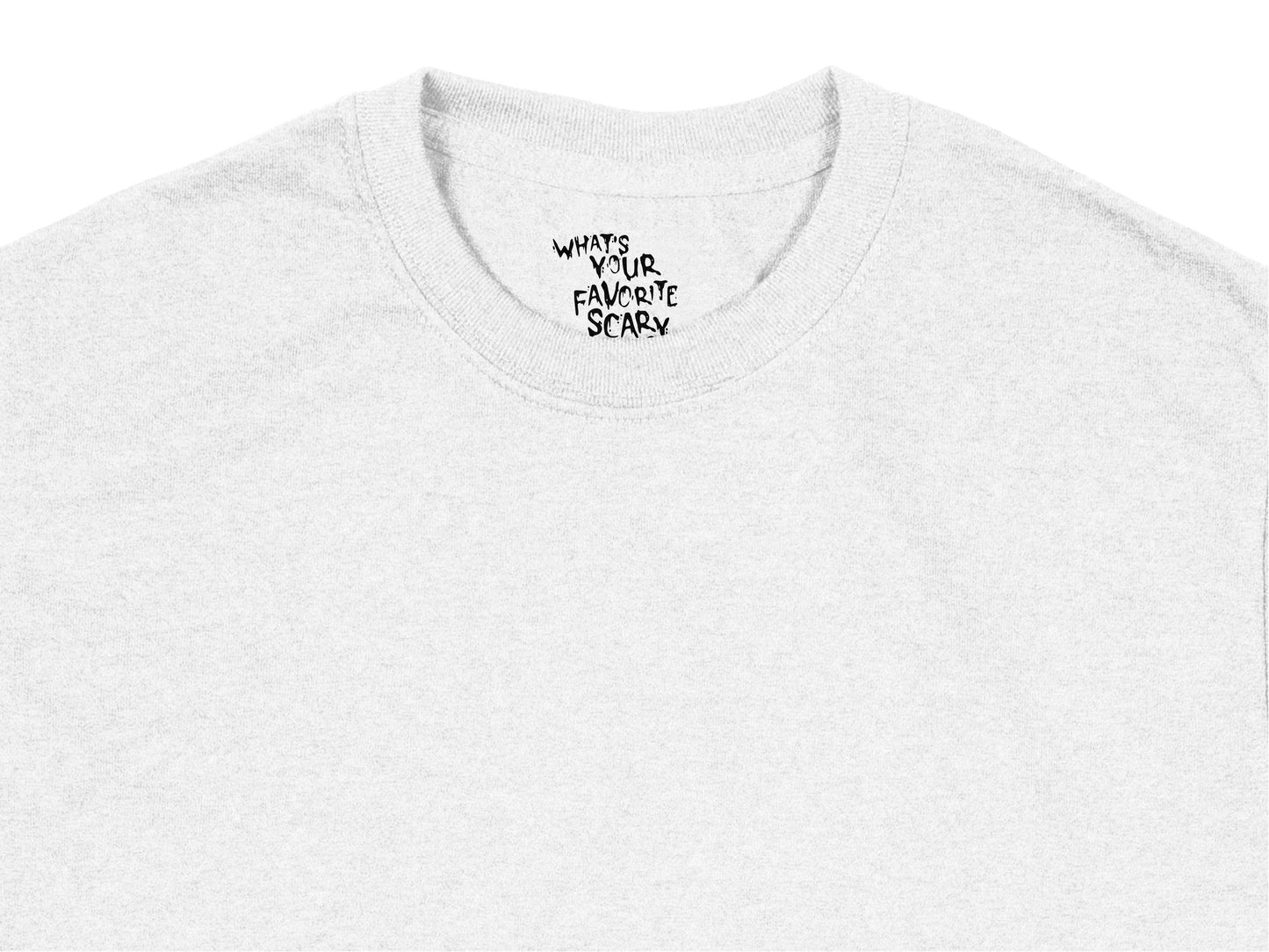 Unisex White T-Shirt with 'What's Your Favorite Scary' Quote, Minimalist Text Design, Casual Cotton Tee, Trendy Hipster Fashion Top
