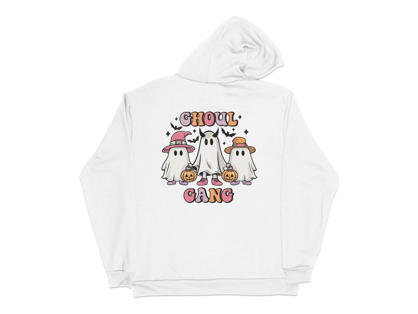 Cute Ghoul Gang Hoodie, Halloween Ghosts Pumpkin Design, Unisex Fall Fashion Sweatshirt, Cozy Autumn Apparel, Trendy October Clothing