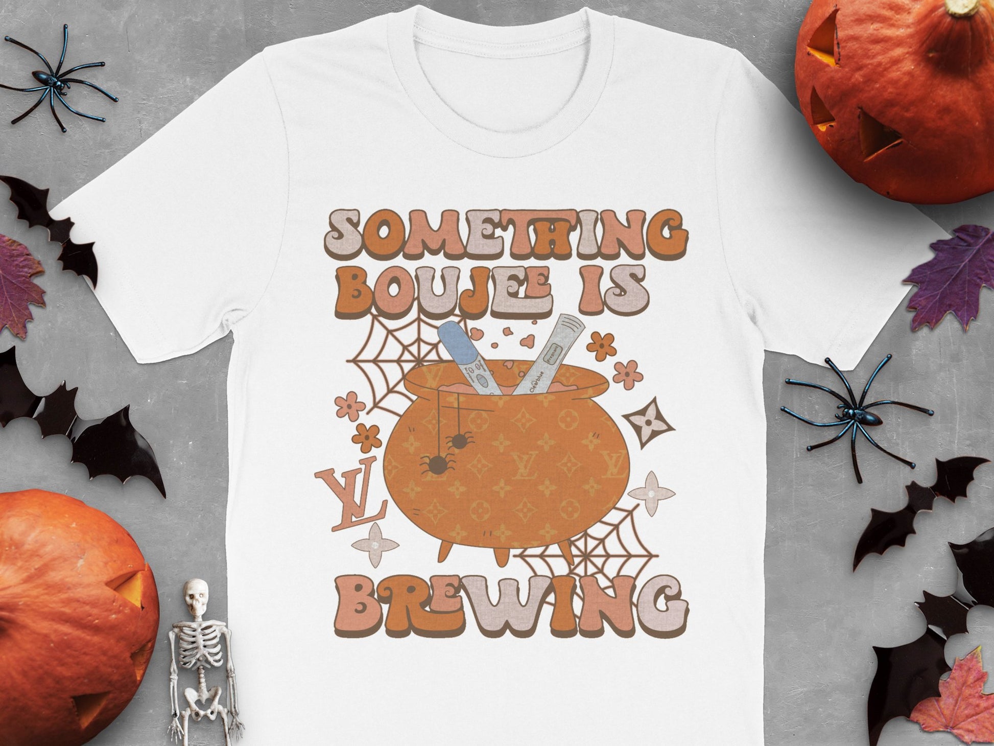 Halloween Themed T-Shirt 'Something Boujee is Brewing' Witch Cauldron Design, Spooky Casual Tee