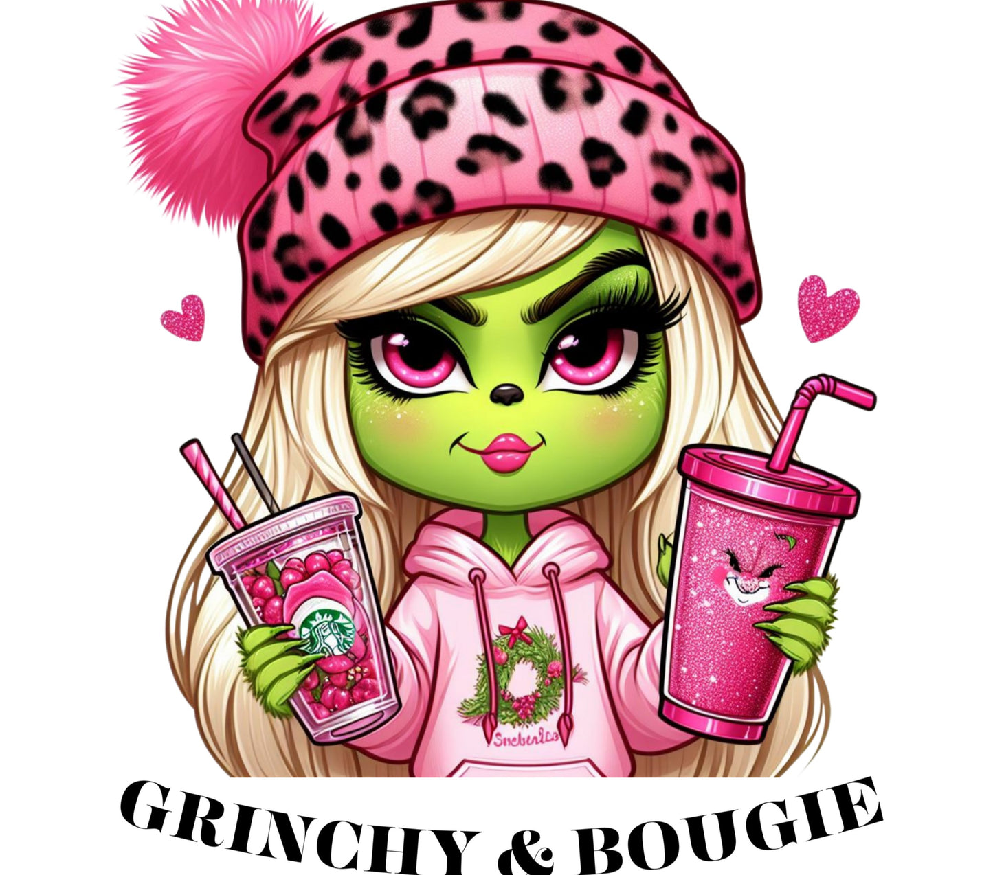 Cute Cartoon Monster Girl Pink Hoodie Leopard Print Hat Digital Art Print for Wall Decor and Gifts