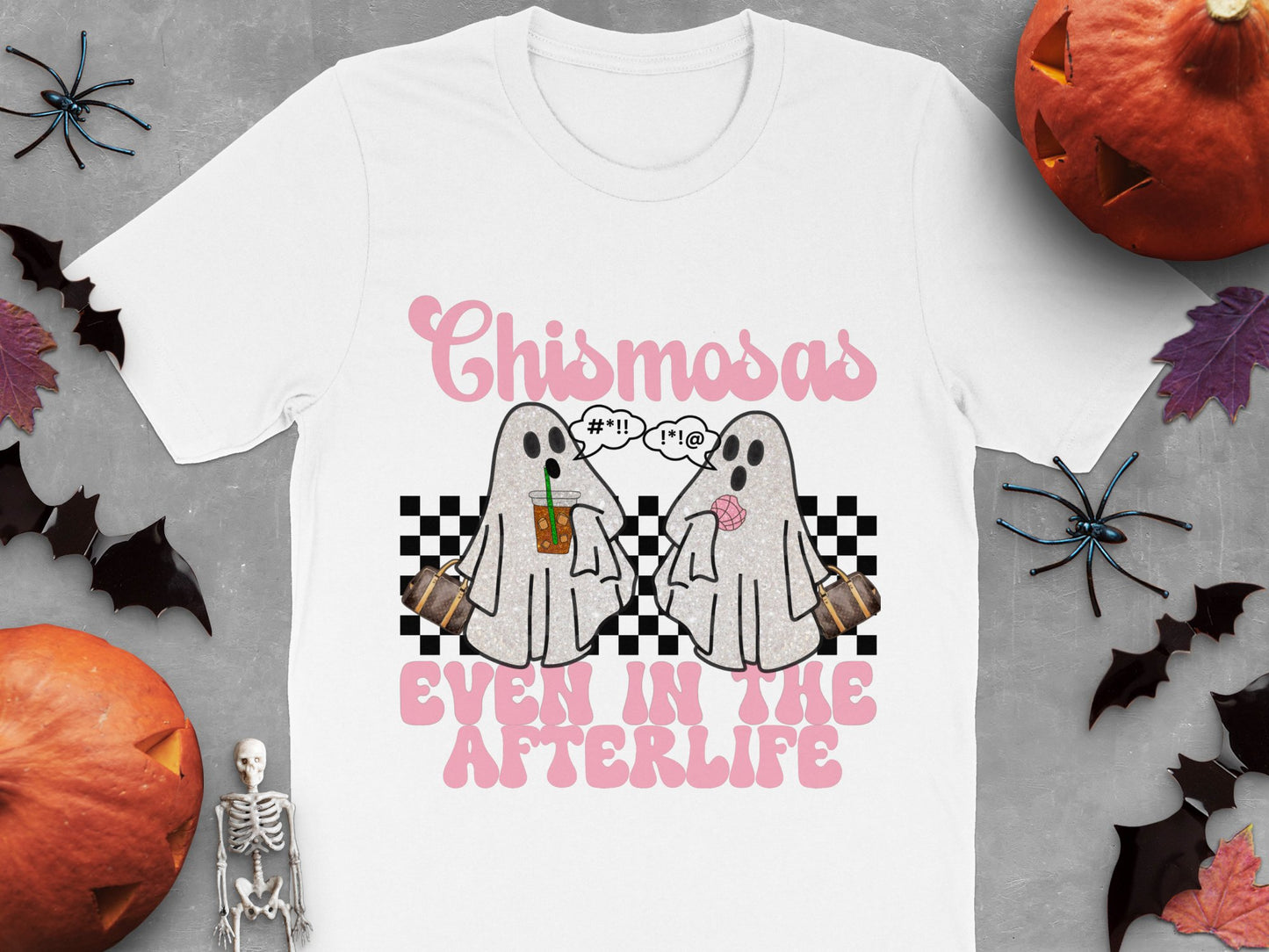 Ghostly Christmas T-Shirt, Funny Holiday Spirits Tee, Chismosas Even in the Afterlife, Unisex Adult Clothing