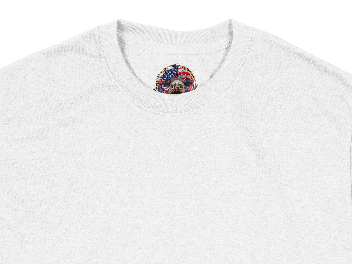 Grey T-Shirt with Colorful Sequin American Flag Patch, Casual Patriotic Apparel, Soft Cotton Top, Unisex Fashion Shirt