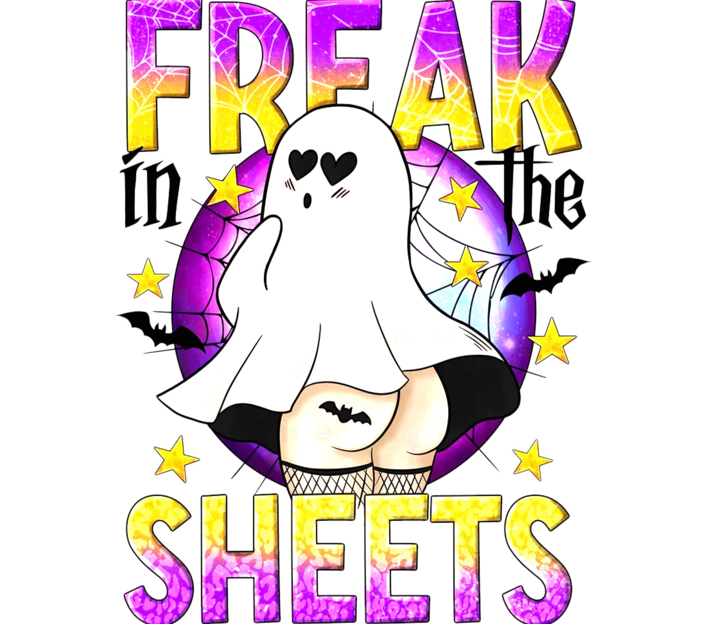 Colorful Freak in the Sheets Ghostly Artwork, Halloween Wall Decor, Cosmic Star Pattern, Unique Spooky Illustration, Fun Ghost Poster
