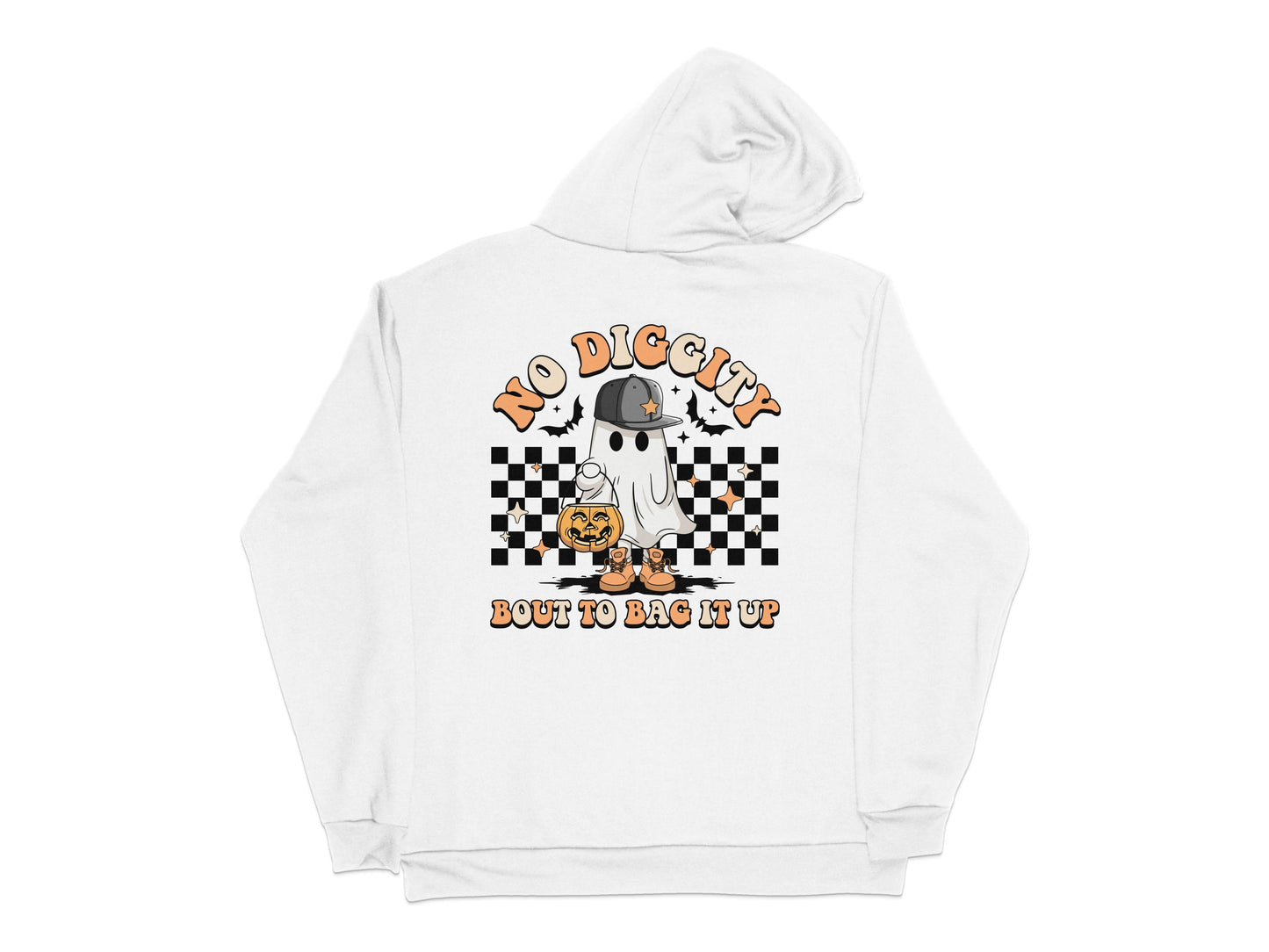 Cute Dog Halloween Hoodie, No Diggity Black and White Checker, Casual Fall Wear