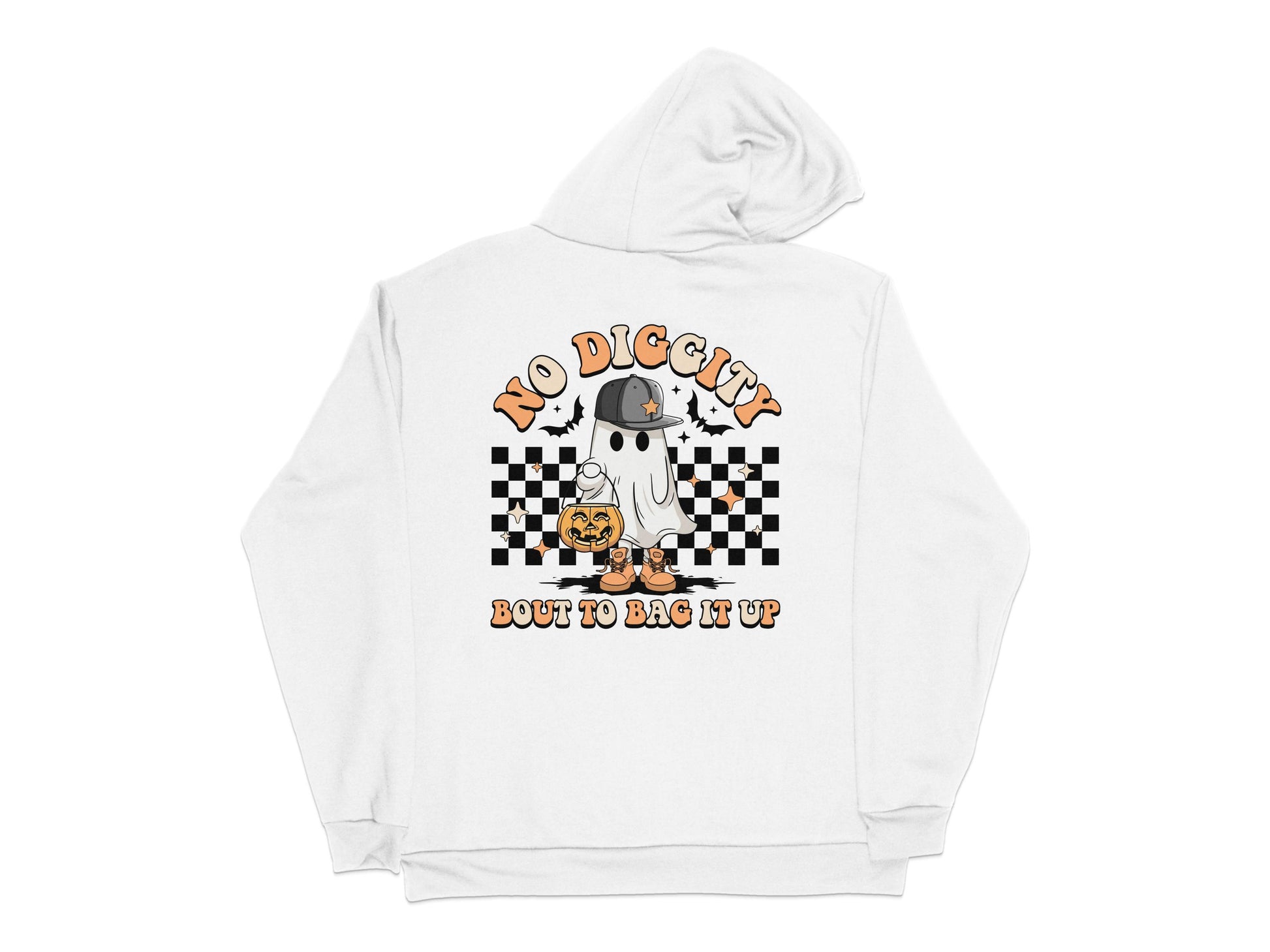 Cute Dog Halloween Hoodie, No Diggity Black and White Checker, Casual Fall Wear