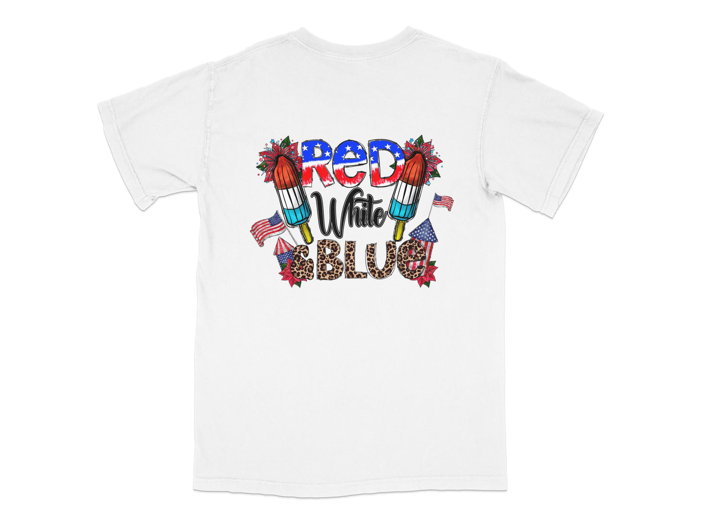 Patriotic T-Shirt Red White Blue Fireworks Design Summer Tee Unisex Casual Wear Fourth of July Apparel