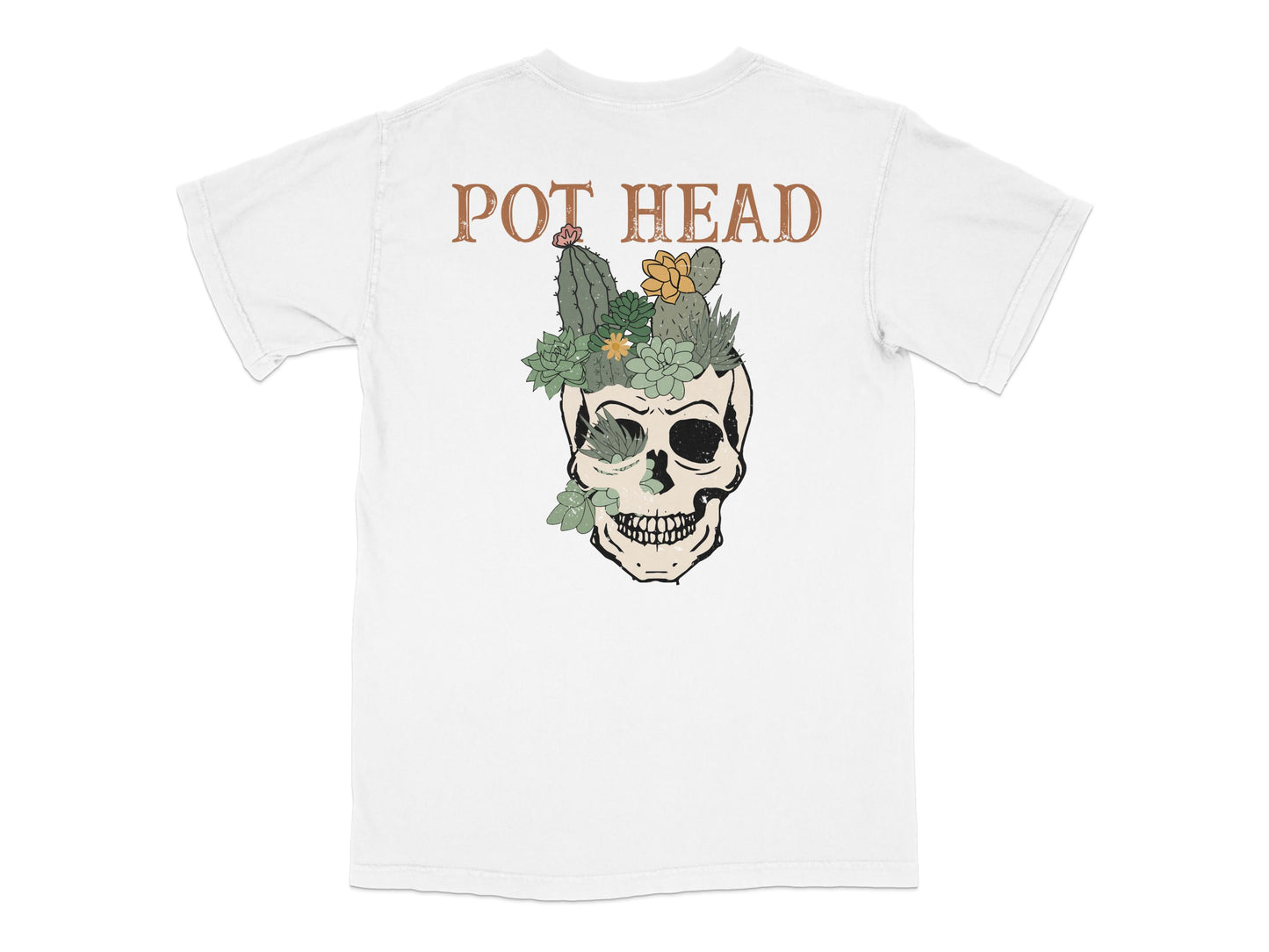 Vintage Pot Head Skull T-Shirt, Floral Skull Graphic Tee, Unisex Casual Streetwear Shirt