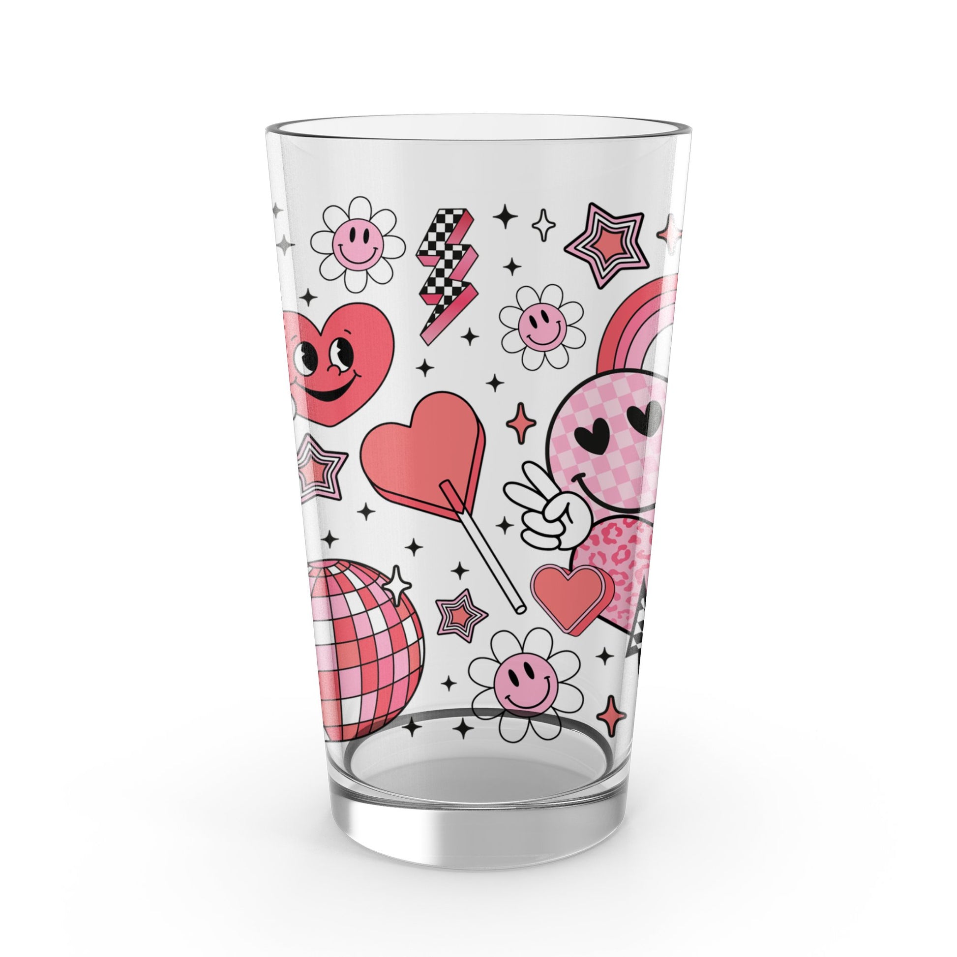 Cute Kids Drinking Glass, Colorful Cartoon Hearts and Stars, Playful Beverage Cup for Children