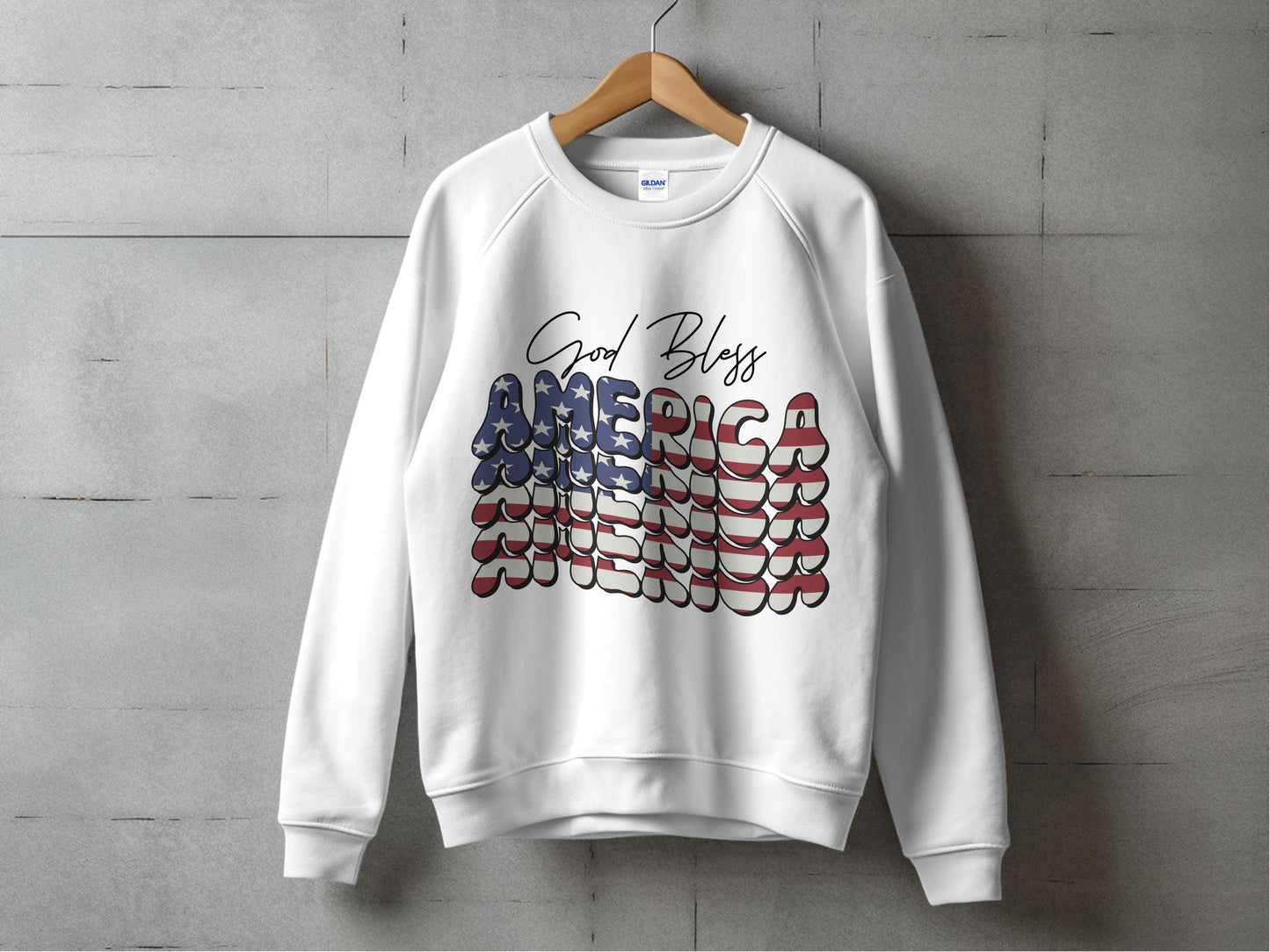 Patriotic Sweatshirt Cool Bless America Flag Design Unisex Crewneck Casual Top