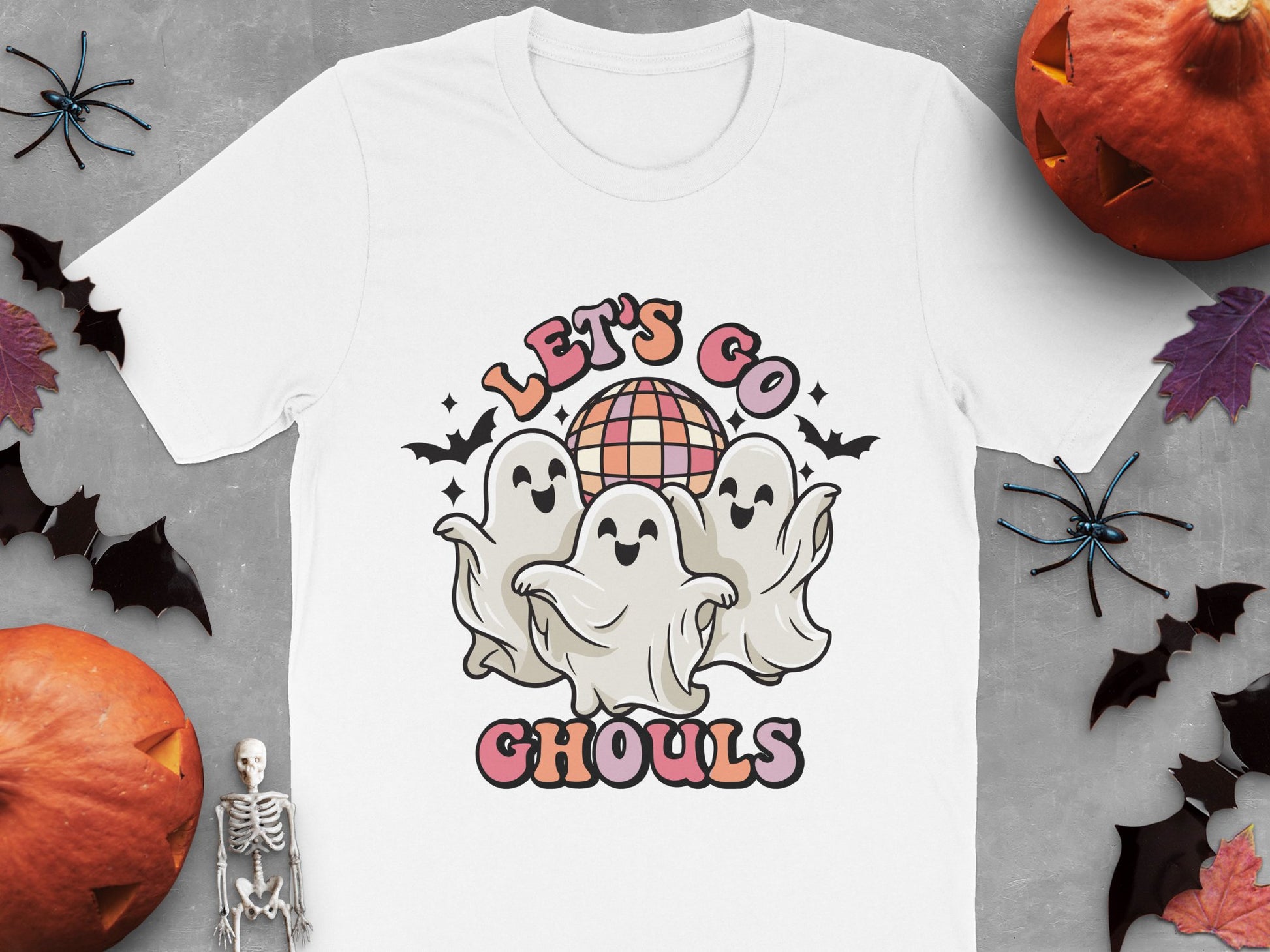 Let's Go Ghouls Halloween T-Shirt, Spooky Ghost Graphic Tee, Cute Fall Party Costume Shirt