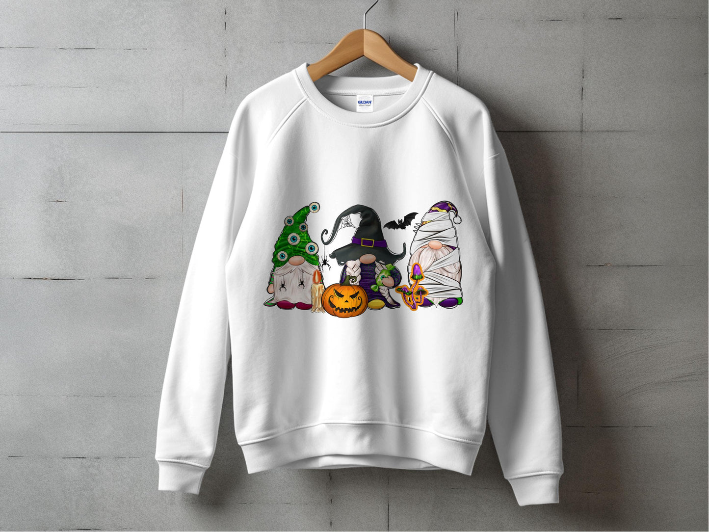 Halloween Themed Sweatshirt with Cute Monsters and Pumpkins, Unisex Autumn Apparel