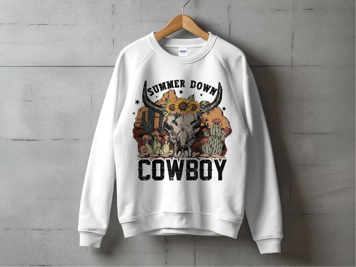 Vintage Summer Down Cowboy Sweatshirt, Western Graphic Pullover, Unisex Casual Streetwear Top