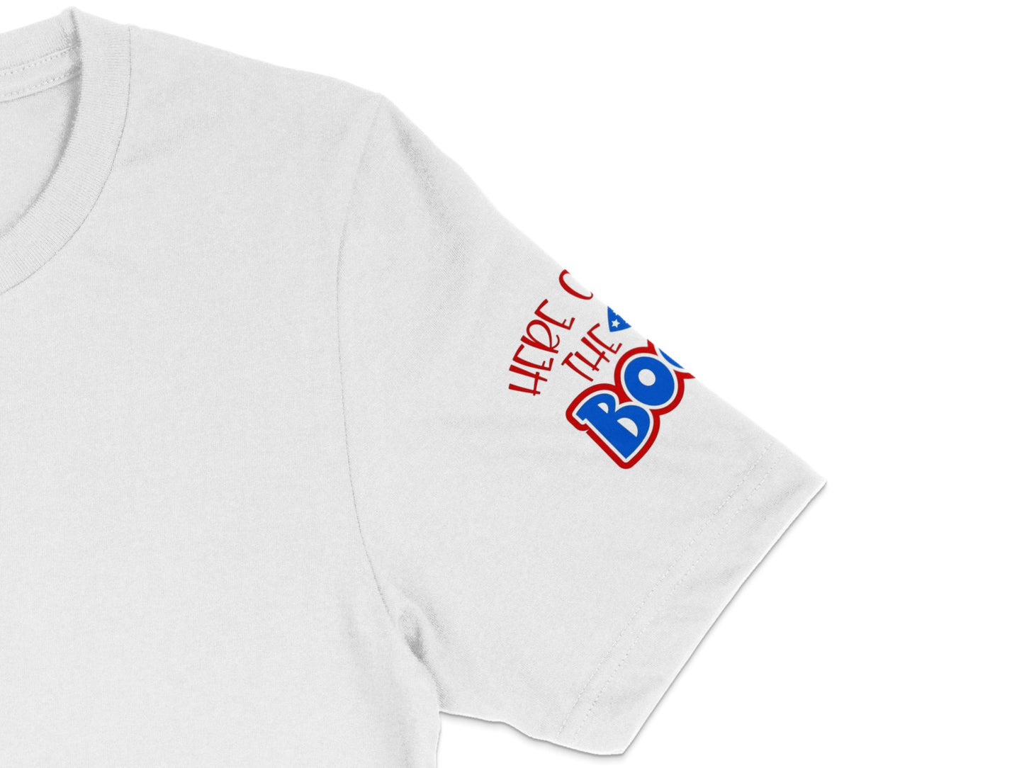White T-Shirt with Red and Blue Graphic, Hip Hop Inspired, Unisex Casual Streetwear Tee