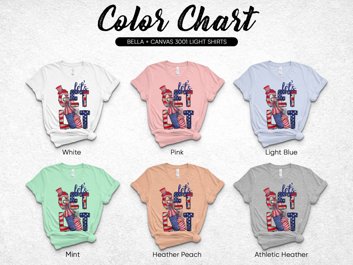 Bella Canvas 3001 T-Shirts Color Chart Patriotic Nutcracker Design Light Shirts Variety