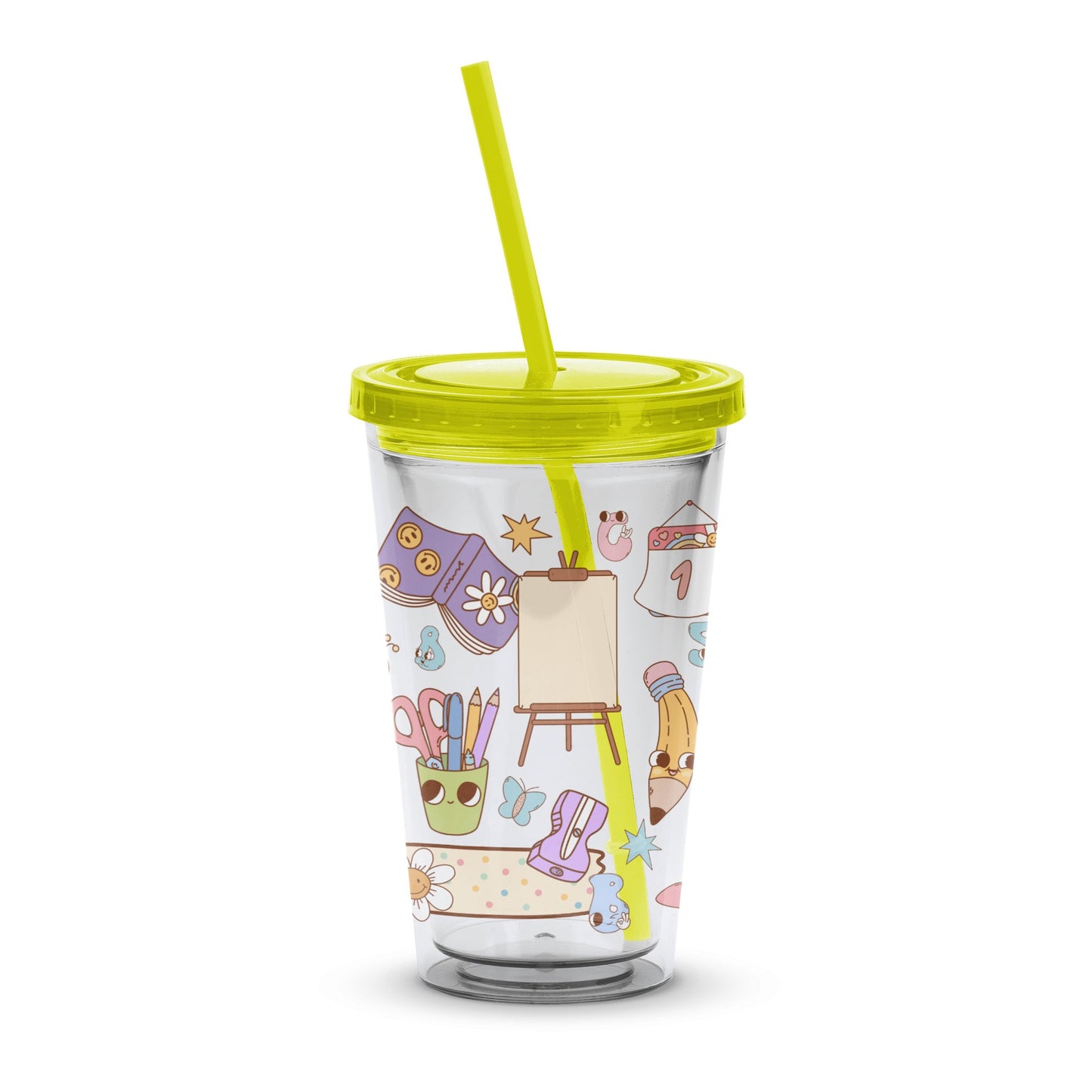 Kids Insulated Tumbler with Straw, Colorful Cartoon Space Theme, Reusable Drink Cup, 12 oz