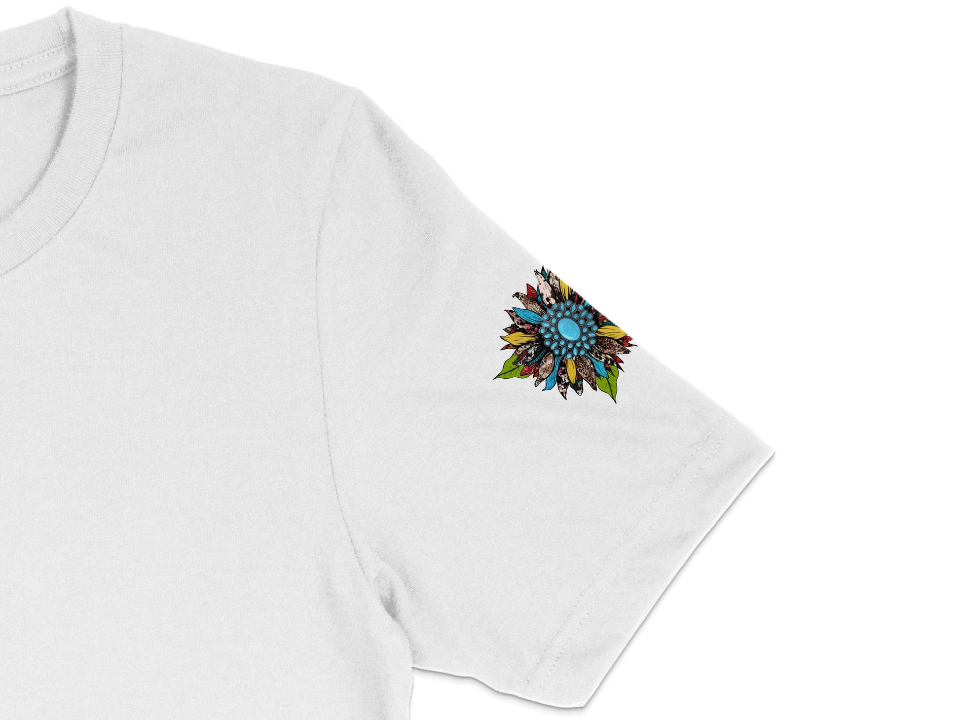 White T-Shirt with Colorful Flower Embroidery, Casual Floral Tee, Summer Fashion, Women's Embroidered Top