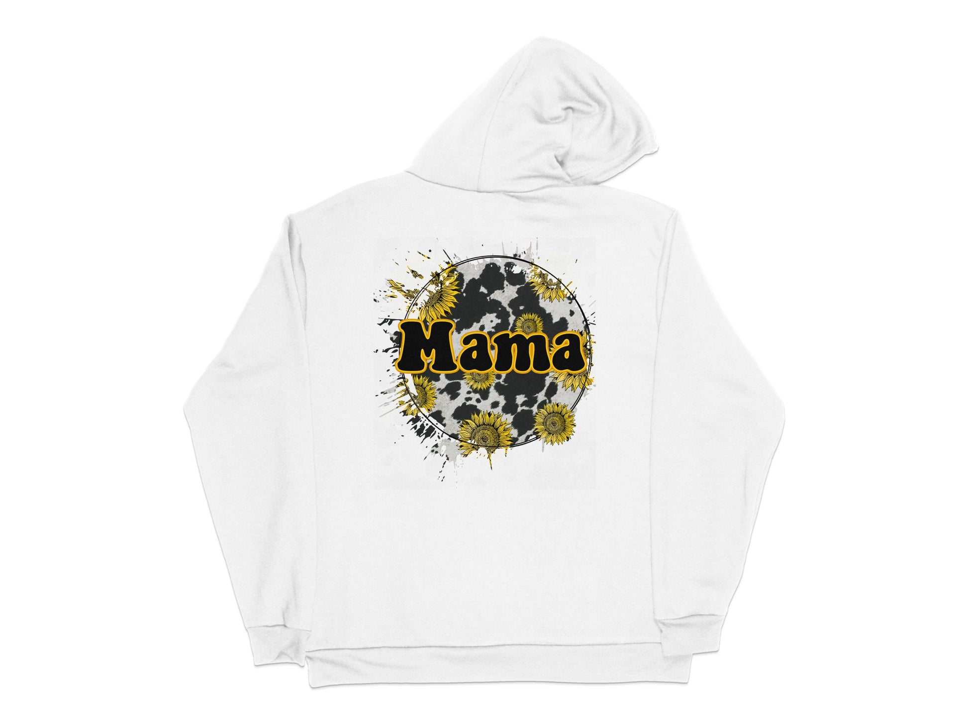 Mama Leopard Print Sunflower Hoodie, White Graphic Sweatshirt, Women's Floral Animal Pattern Pullover