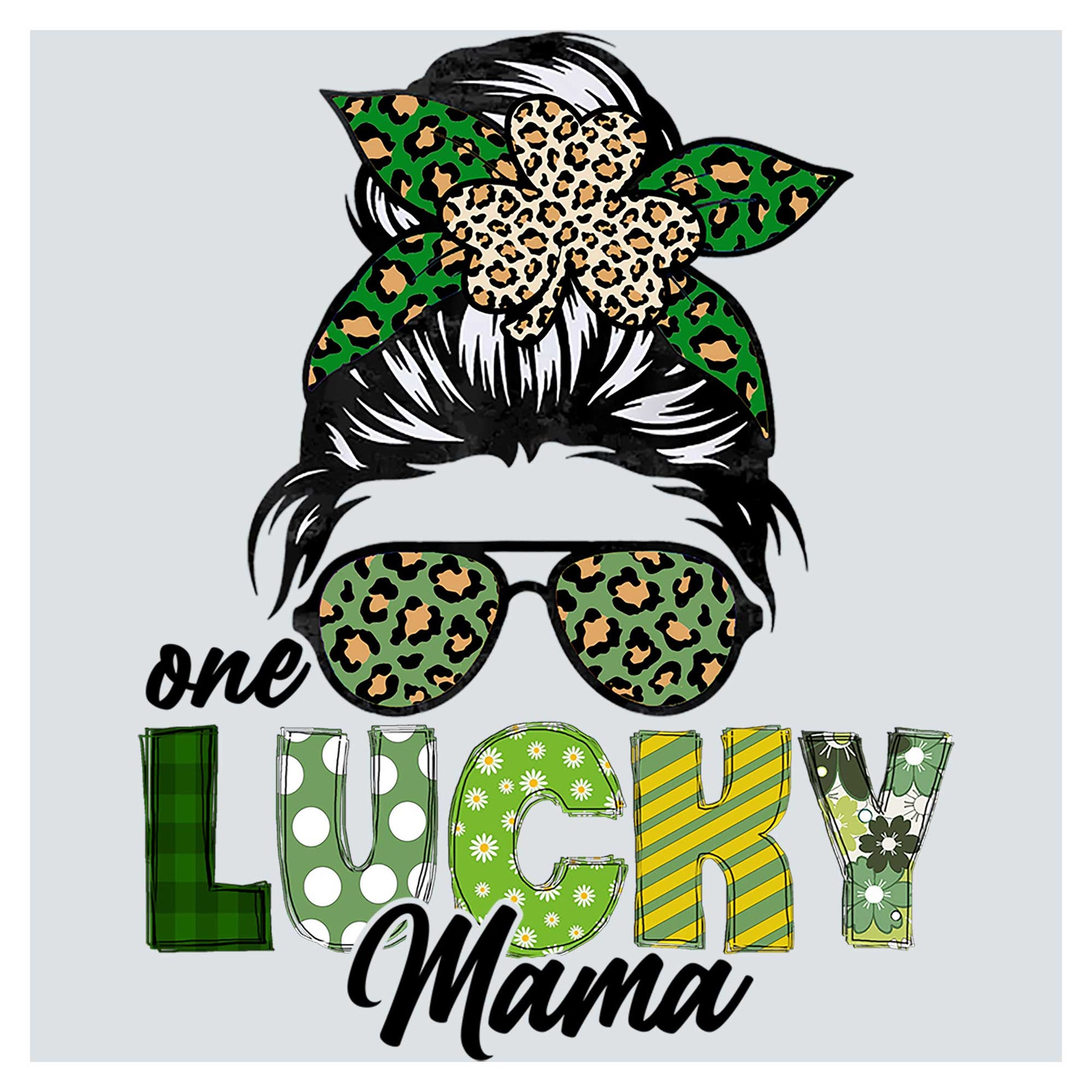 a man with sunglasses and a hat with the words lucky mama on it