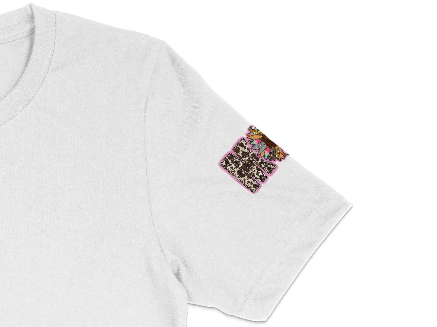 White T-shirt with Colorful Embroidered Patch, Modern Floral Design, Casual Fashion, Handmade Detail, Unique Summer Top