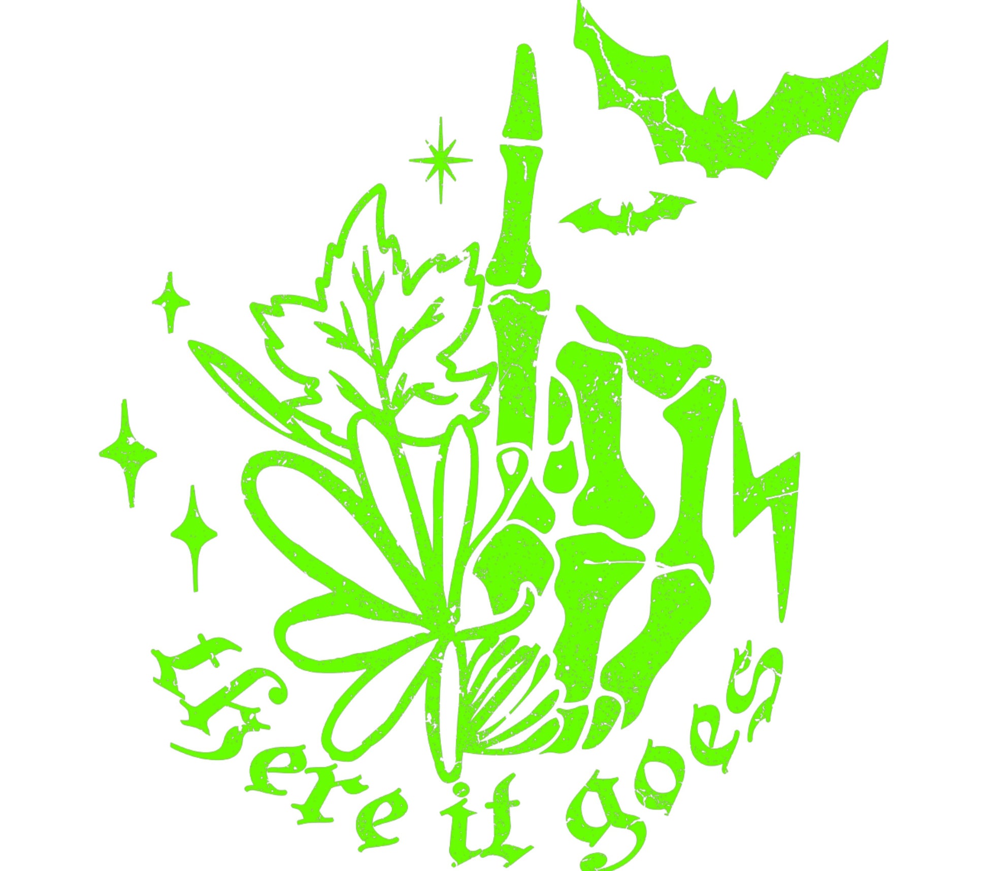 Halloween Themed Graphic T-Shirt Design, Spooky Green Bat and Text, Unisex Casual Wear