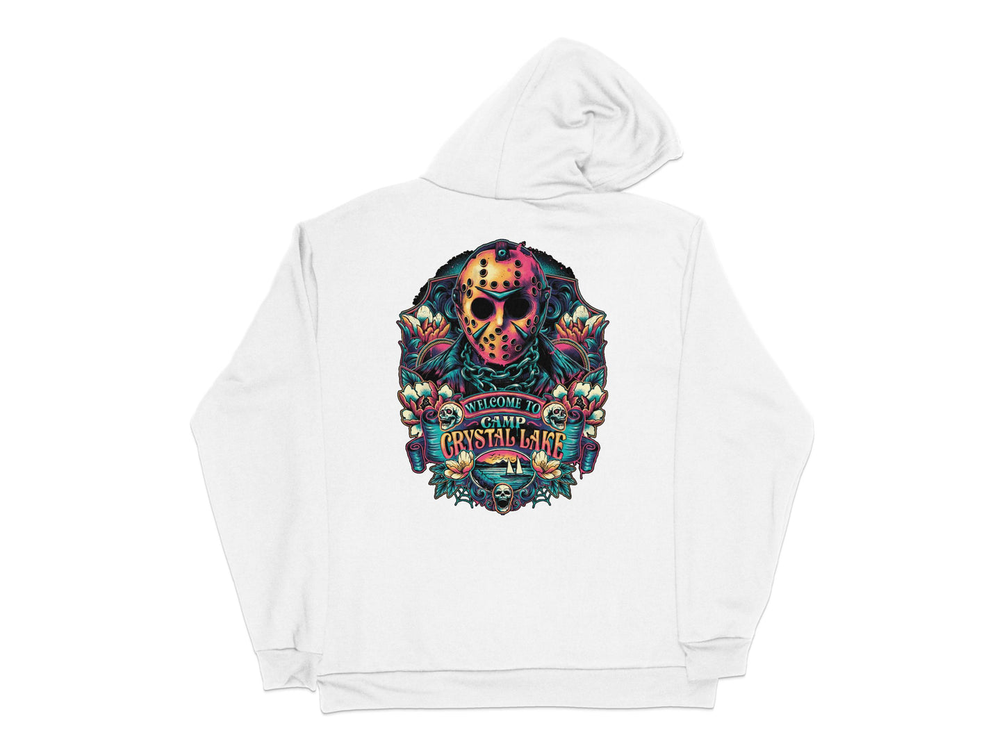 Vintage Horror Movie Hoodie, Friday 13th Crystal Lake Fan Apparel, Unisex White Sweatshirt