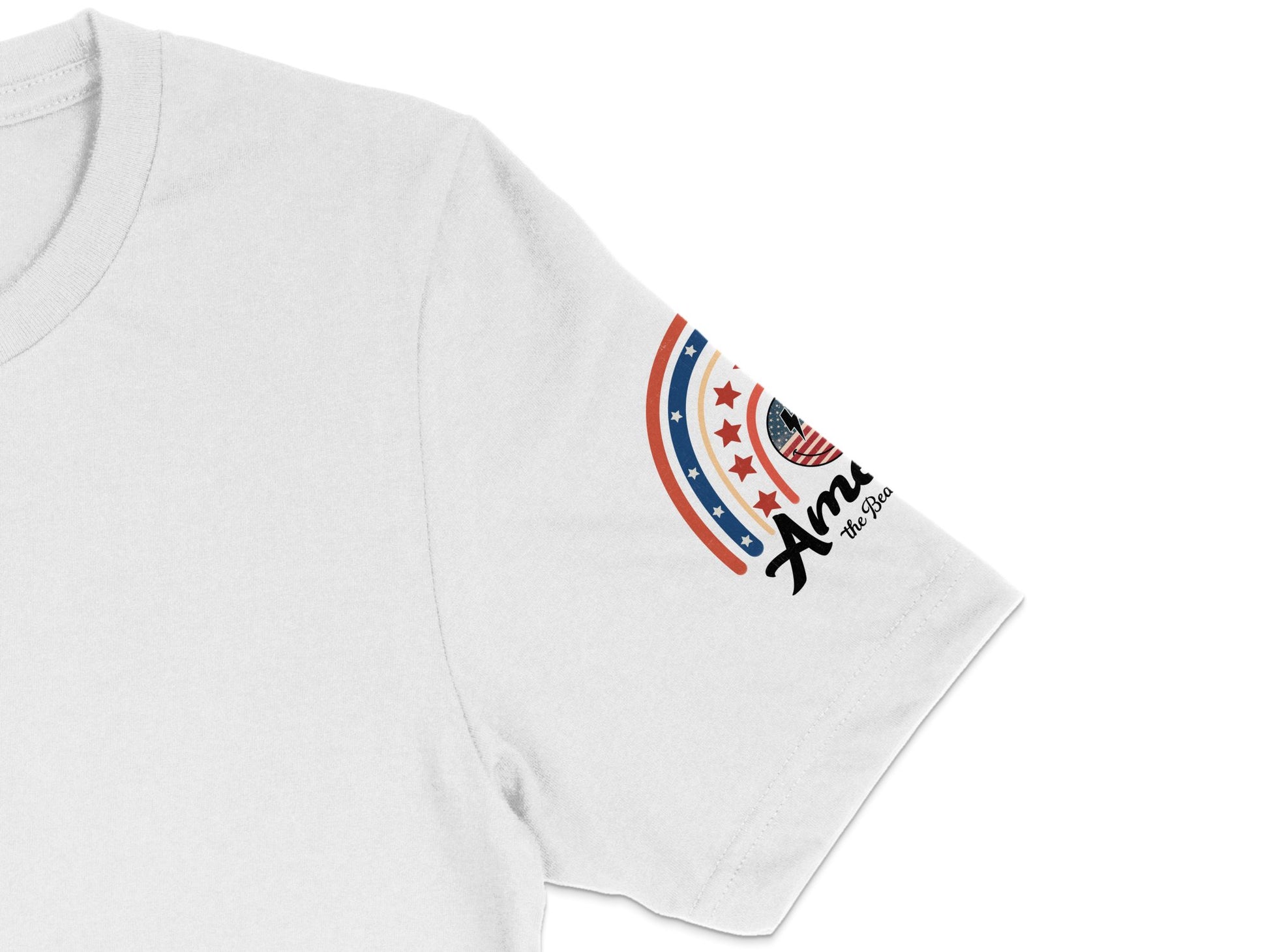 Patriotic T-Shirt, American Flag Design, Embroidered Star Stripes, Unisex White Tee, Casual Apparel, Stylish Summer Wear