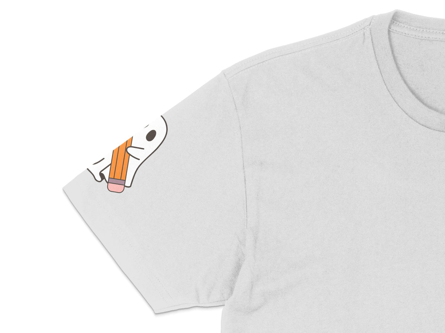 Cute Pencil Ghost Graphic T-Shirt, Funny Halloween Tee, Casual White Shirt for All Ages