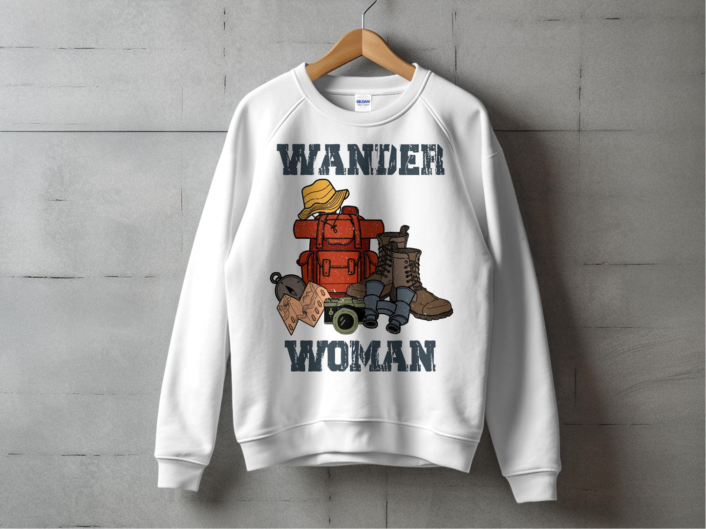 Wander Woman Adventure Sweatshirt, Travel Graphic Pullover, Vintage Outdoors Camping Sweater, Cozy Lounge Wear