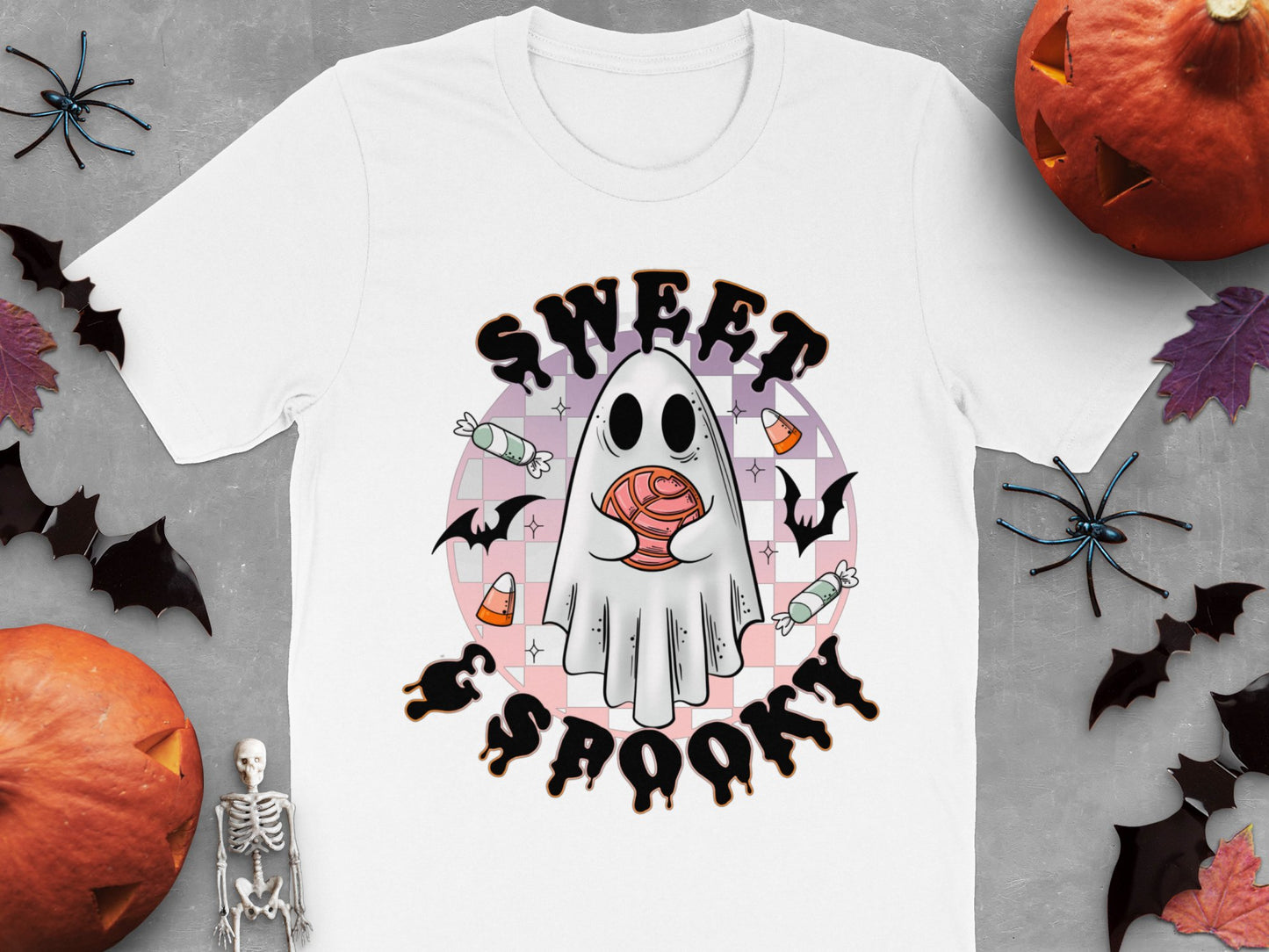 Halloween Ghost T-Shirt Sweet and Spooky Candy Graphic Tee Unisex Holiday Apparel