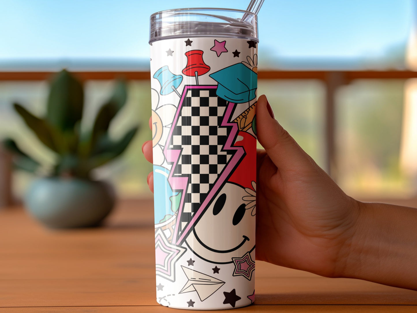 Colorful Retro Tumbler, Stainless Steel Insulated Cup, Vintage Design Travel Mug, Unique Gift Idea