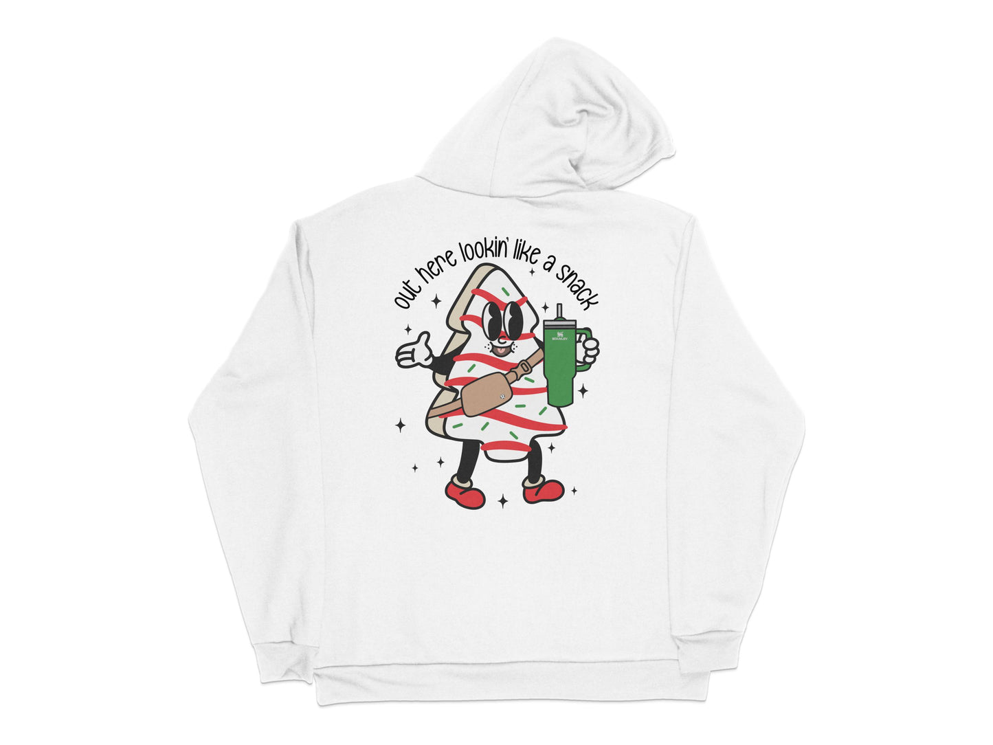 Funny Garlic Cartoon Hoodie, Quirky Food Character White Sweatshirt with Cute Garlic Drinking Coffee Graphic