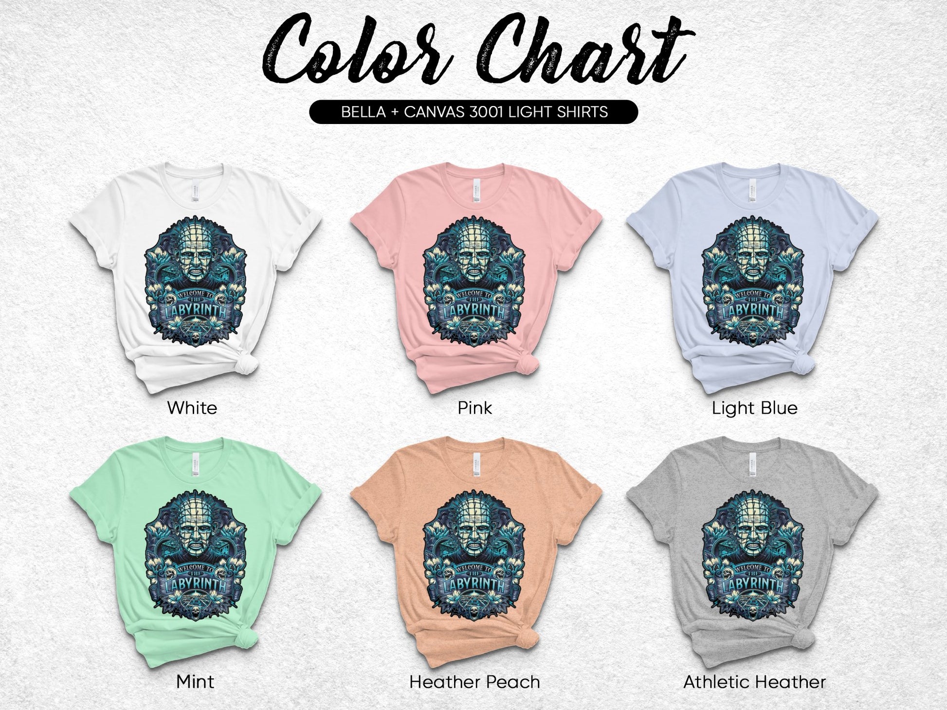 Bella Canvas 3001 T-Shirt Color Chart, Mandala Design Unisex Light Shirts in Various Colors