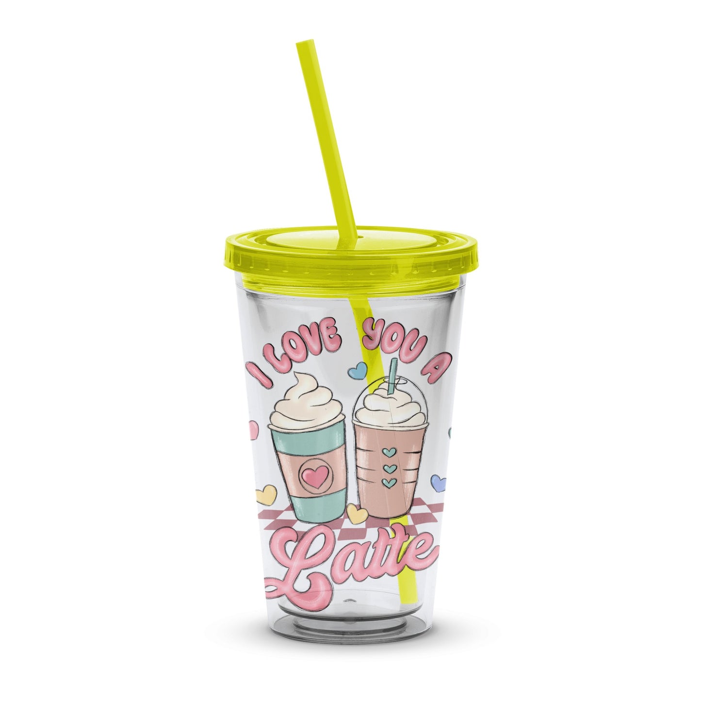 I Love You a Latte Tumbler, Cute Coffee Cup Design, Reusable Plastic Drinkware, Gift for Coffee Lovers, With Straw and Lid