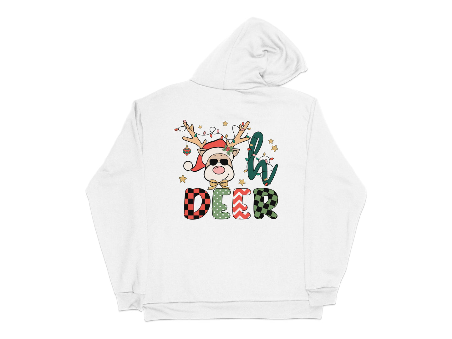 Cute Holiday Deer Hoodie - Festive Christmas Reindeer Sweatshirt with Colorful Design, Unisex Winter Apparel