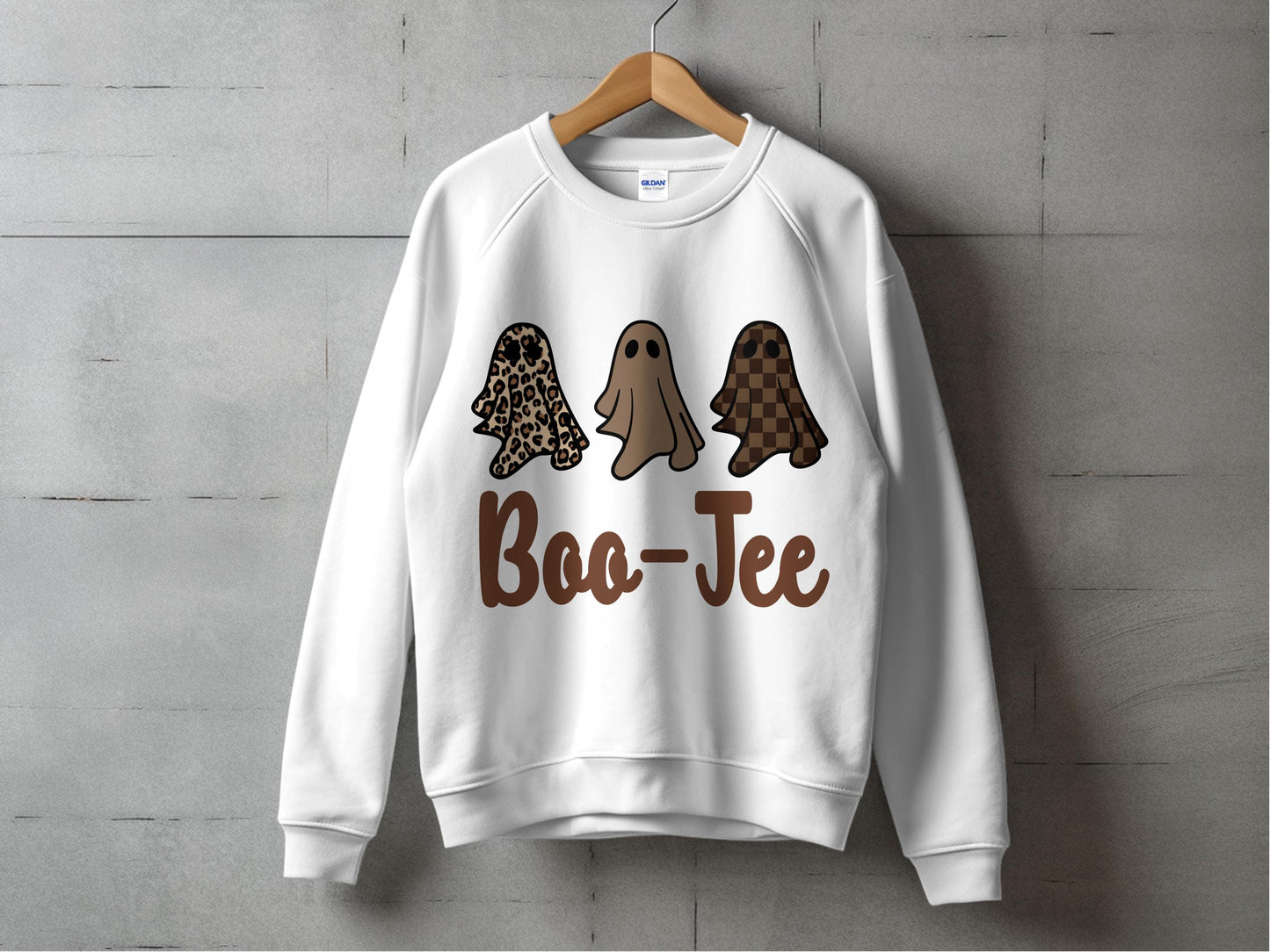 Boo-Tee Ghost Sweatshirt, Halloween Sweater, Cute Fall Fashion, Spooky Apparel, Leopard Print, Women's Autumn Clothing