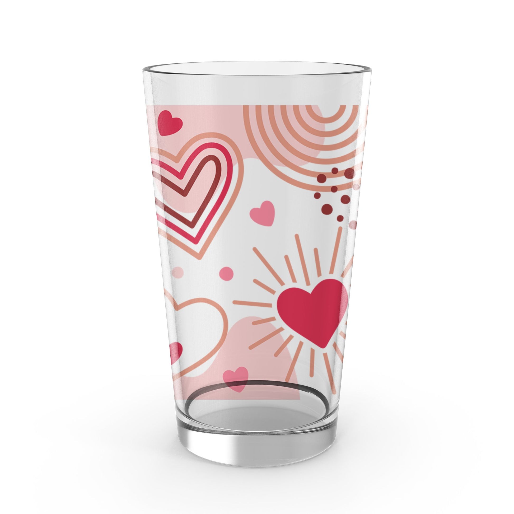 Love Heart Pattern Glass Tumbler, Romantic Gift Drinkware, Valentine's Day Present, Pink Hearts Decor Glassware, Anniversary Gift Idea