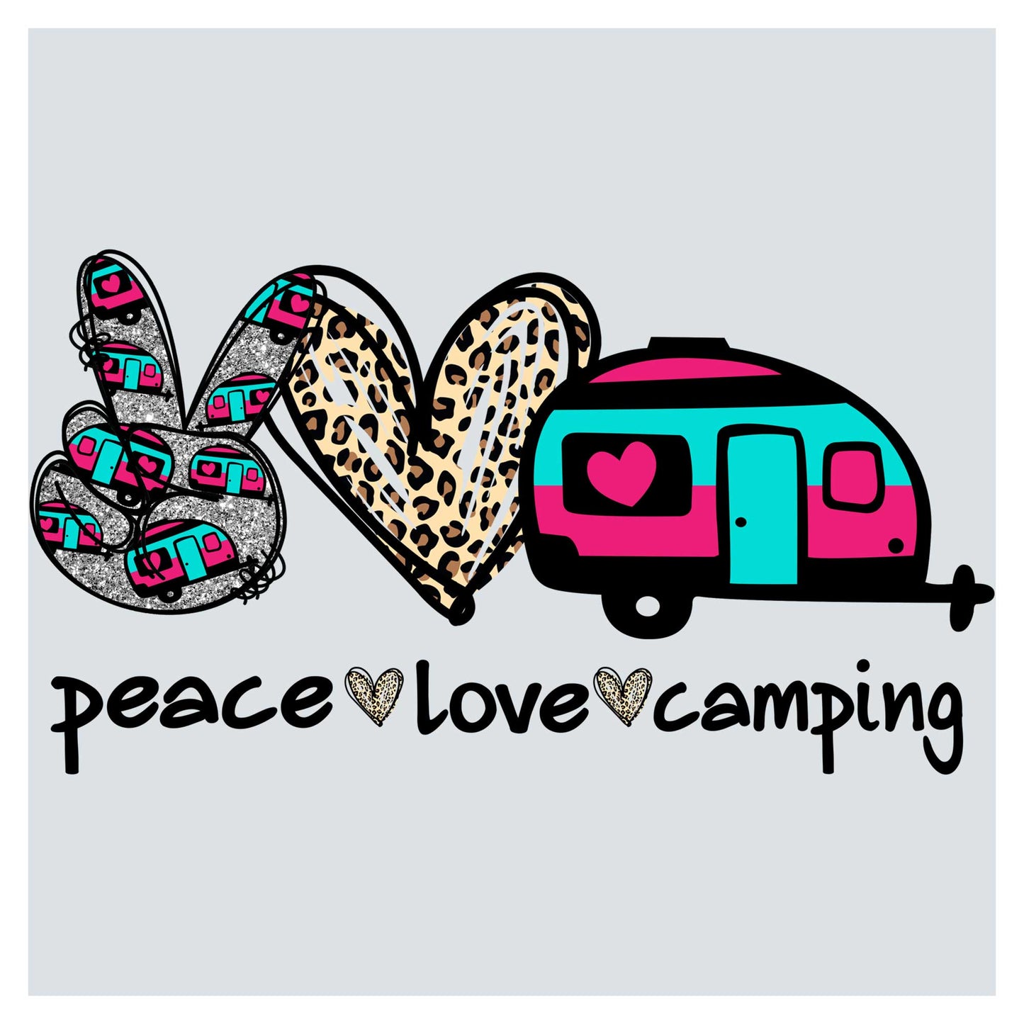 peace love camping with a trailer and heart