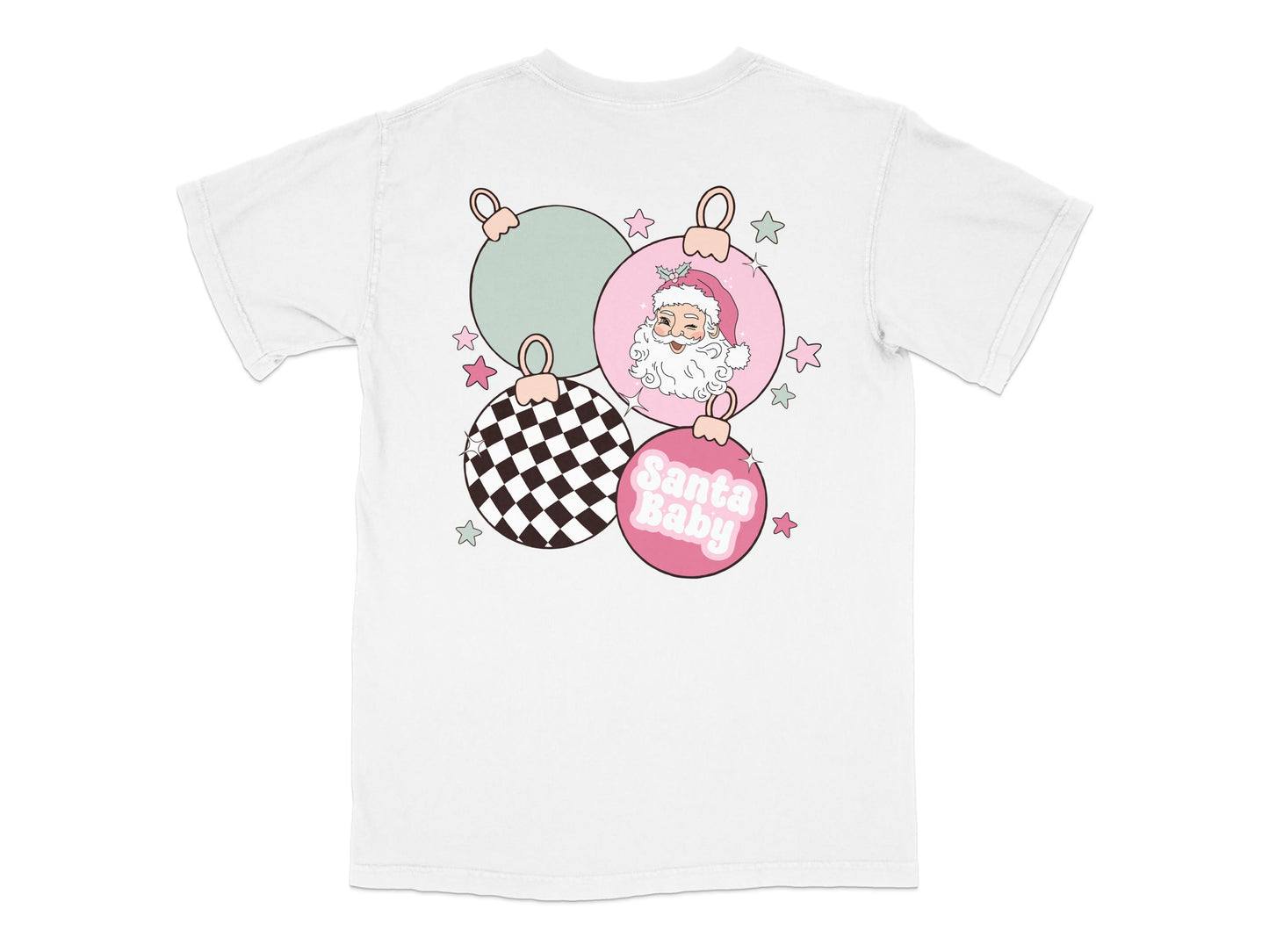 Santa Baby Christmas T-Shirt, Festive Holiday Tee with Santa and Ornaments Design, Cute December Apparel