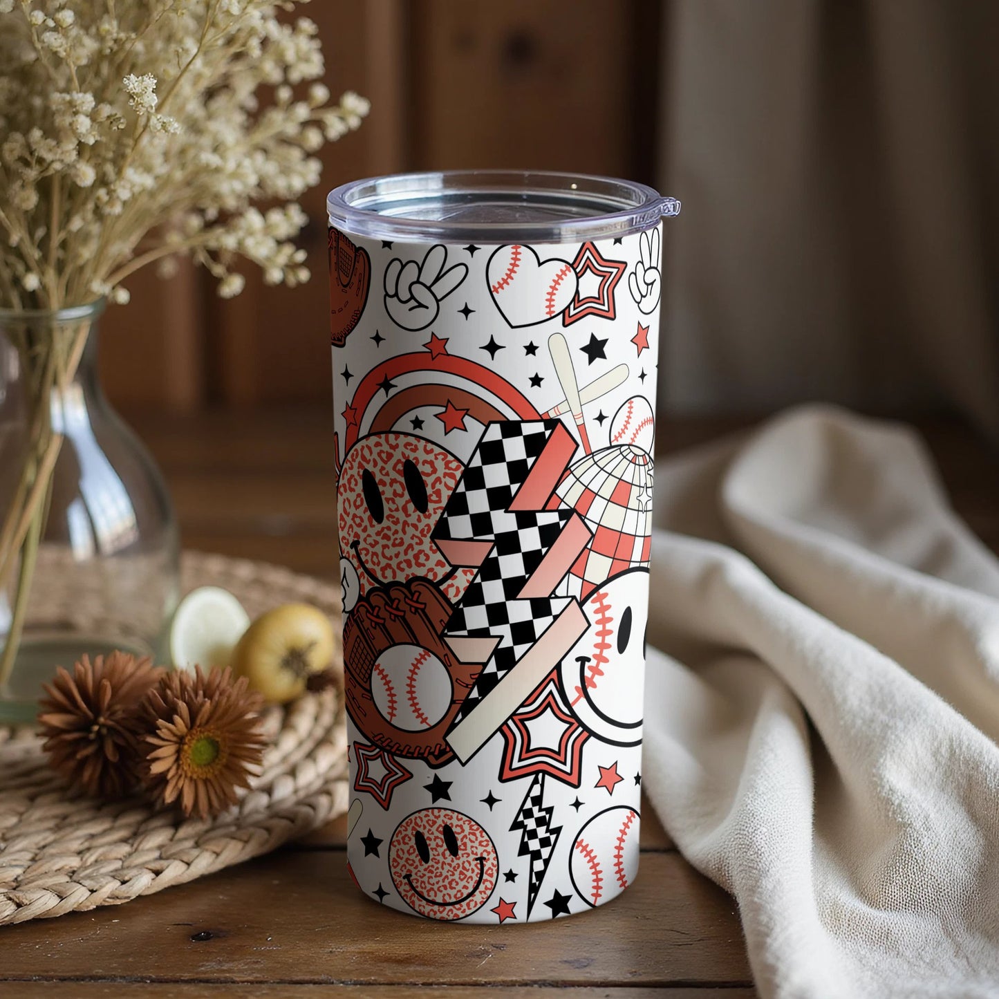 Sports Themed Insulated Tumbler, Baseball Soccer Basketball Design, Unique Gift for Sports Fans, Leakproof Travel Mug