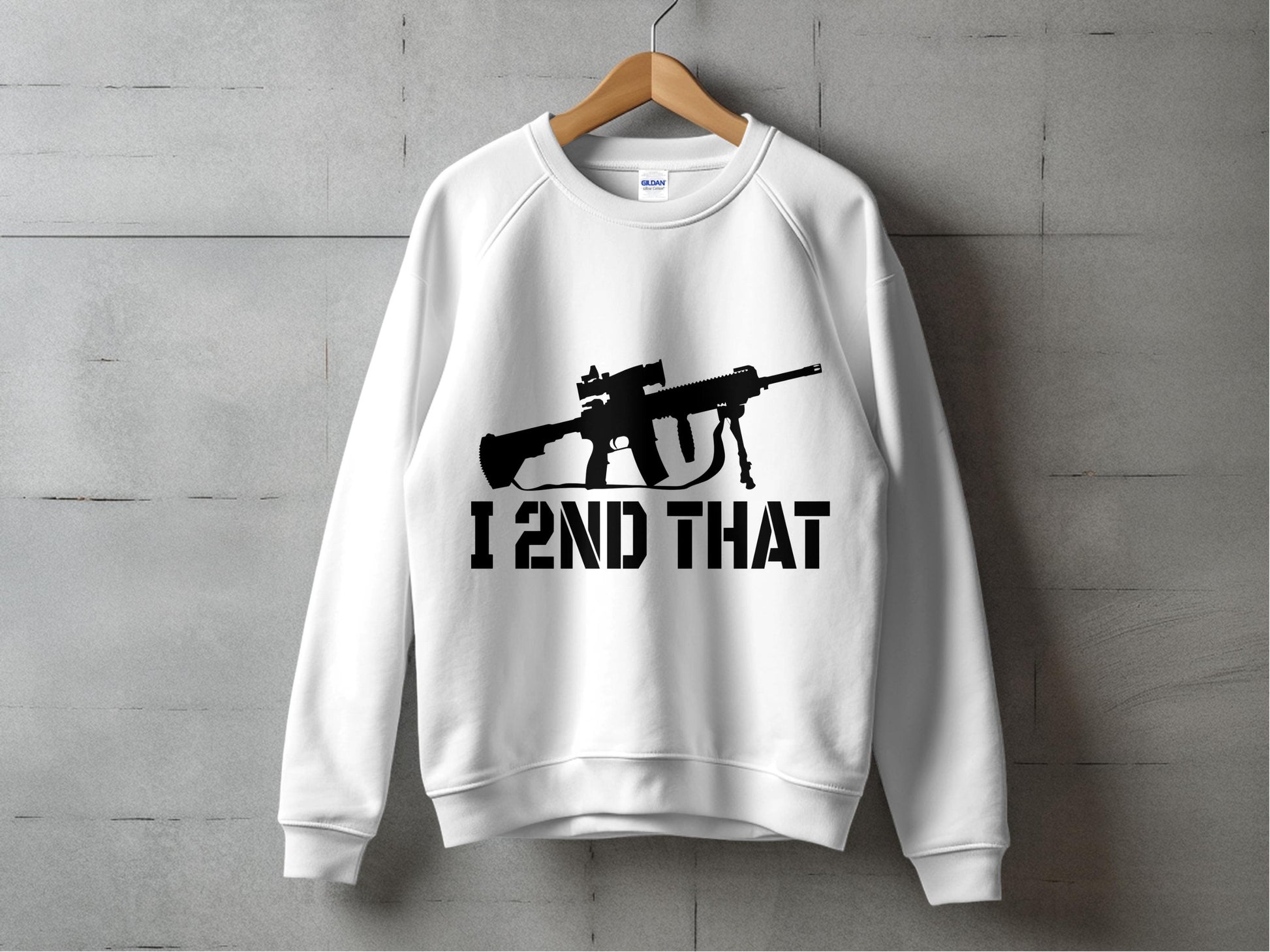 White Graphic Sweatshirt with Rifle Design, Men's Casual Pullover, Urban Streetwear, Trendy Gun Motif Top
