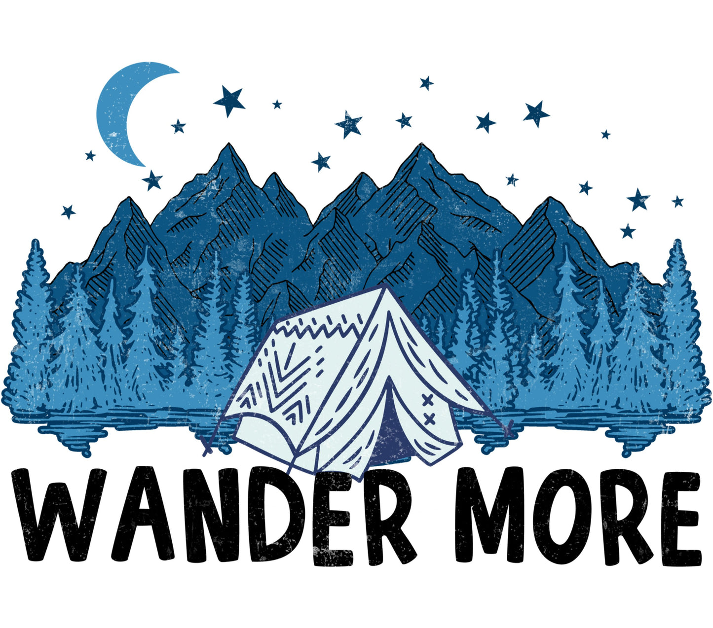Wander More Camping Mountain Graphic T-Shirt, Outdoor Adventure, Moonlit Night, Starry Sky, Nature Inspired Unisex Tee