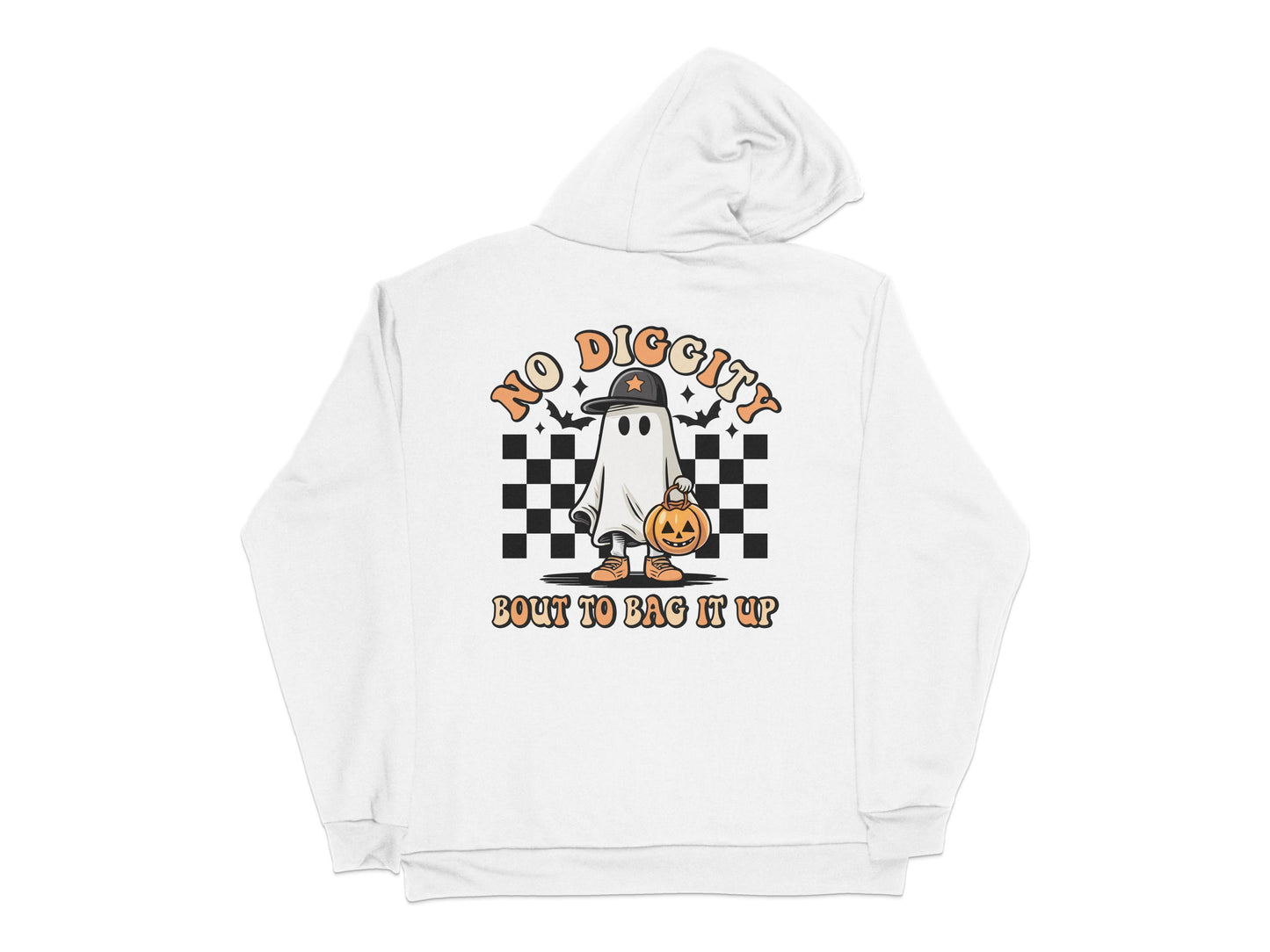 Cute Ghost Halloween Hoodie, No Diggity Pumpkin Design, Unisex White Sweatshirt, Fall Fashion